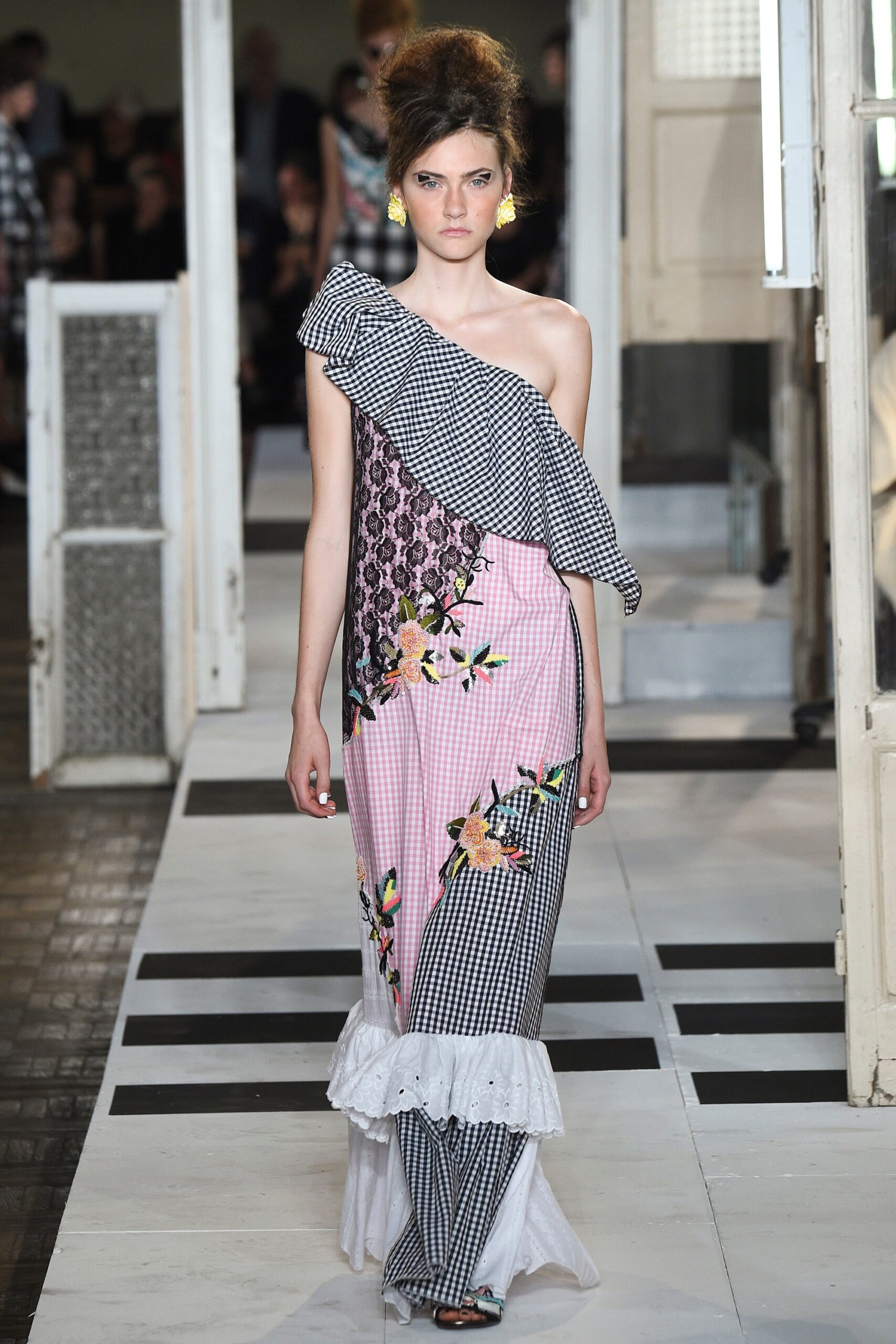 pink and black floral gown