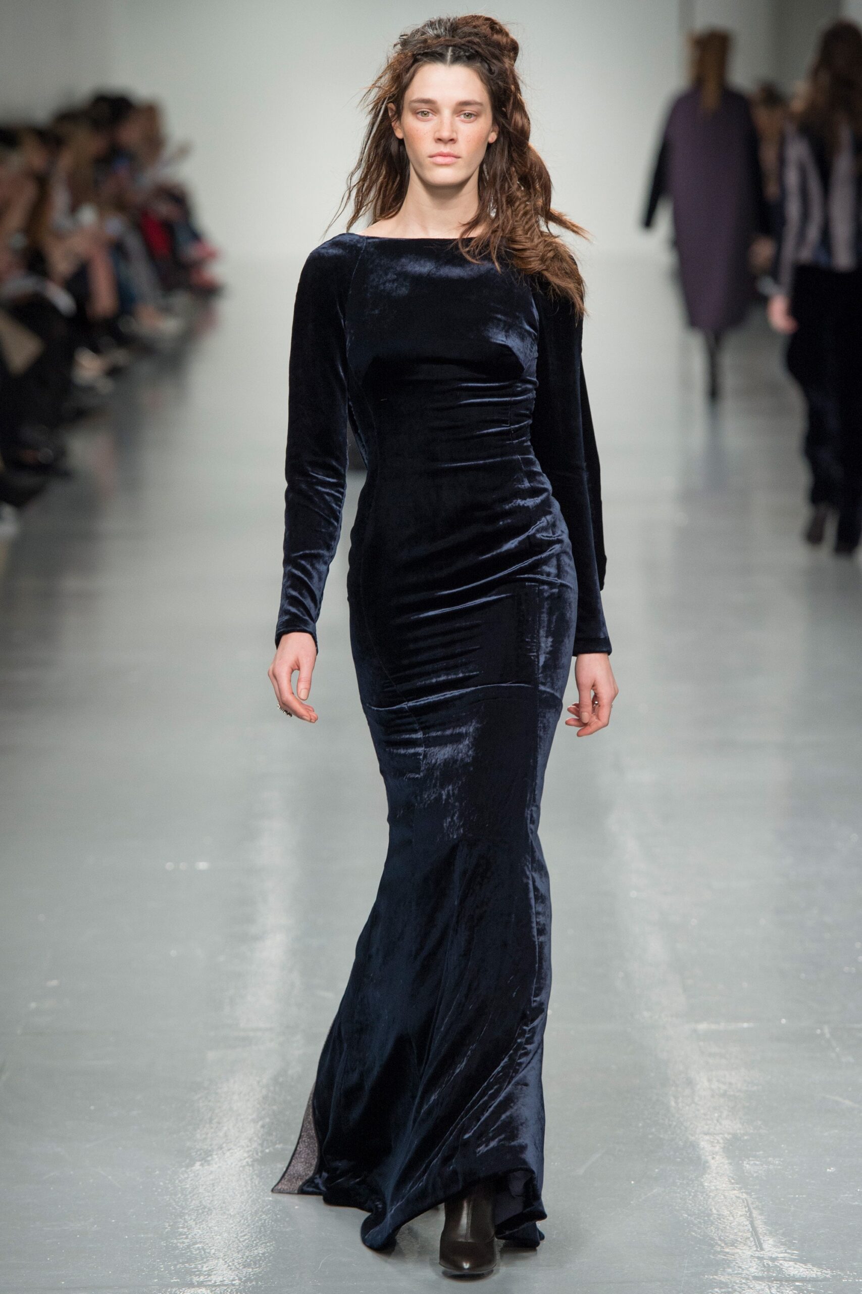 blue velvet fitted gown