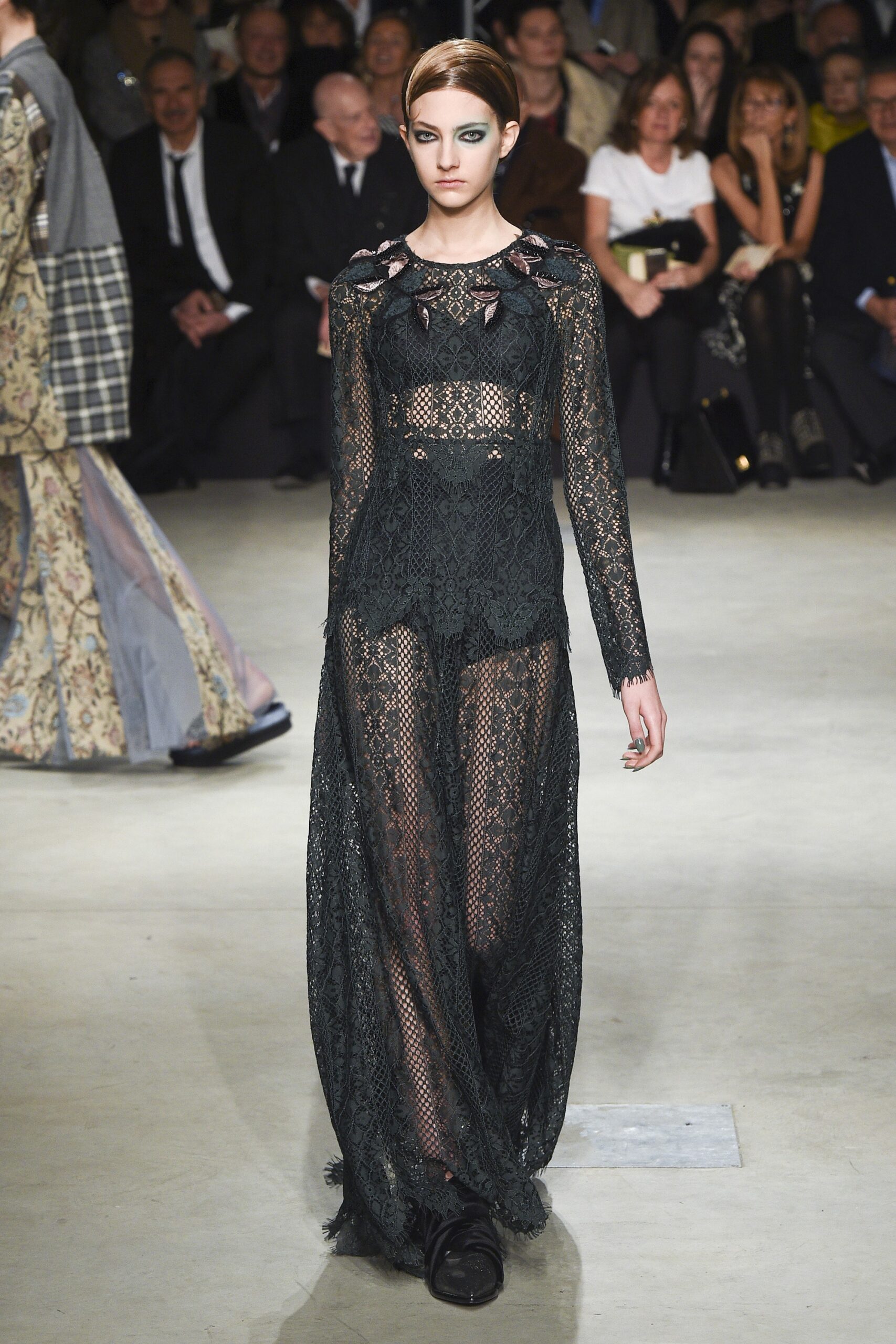 black lace fitted maxi dress