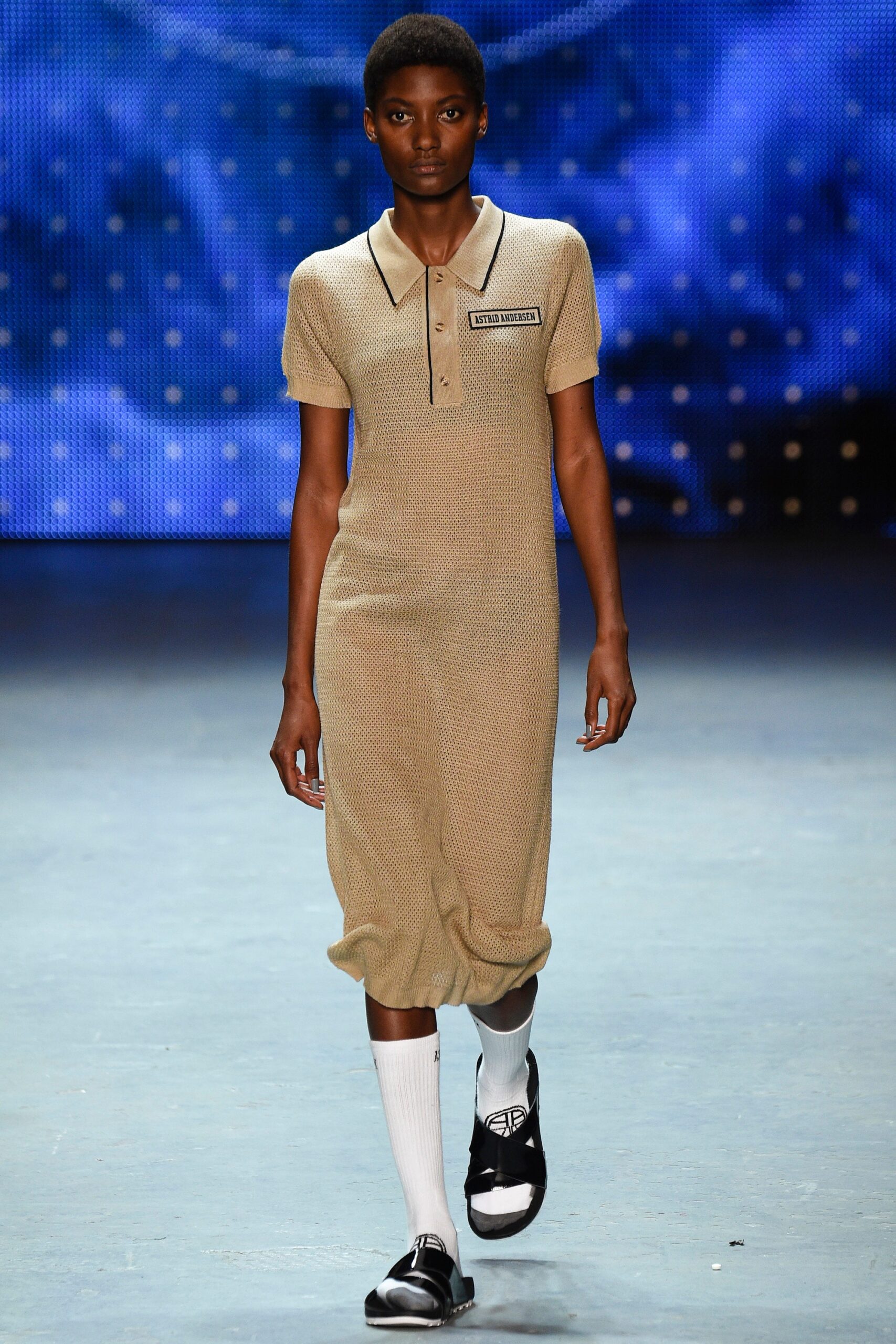 beige fitted collared dress