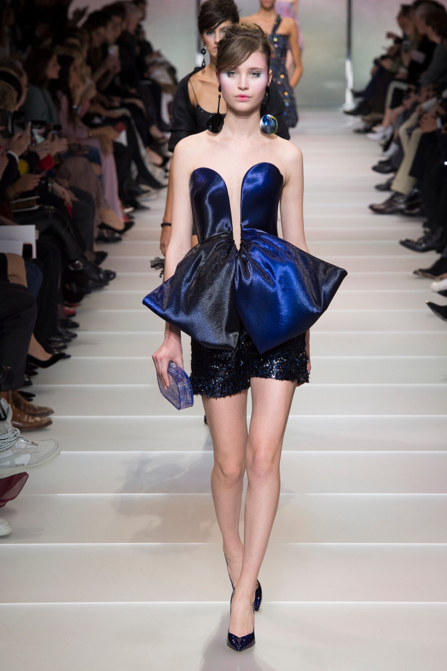 blue silk strapless mini dress