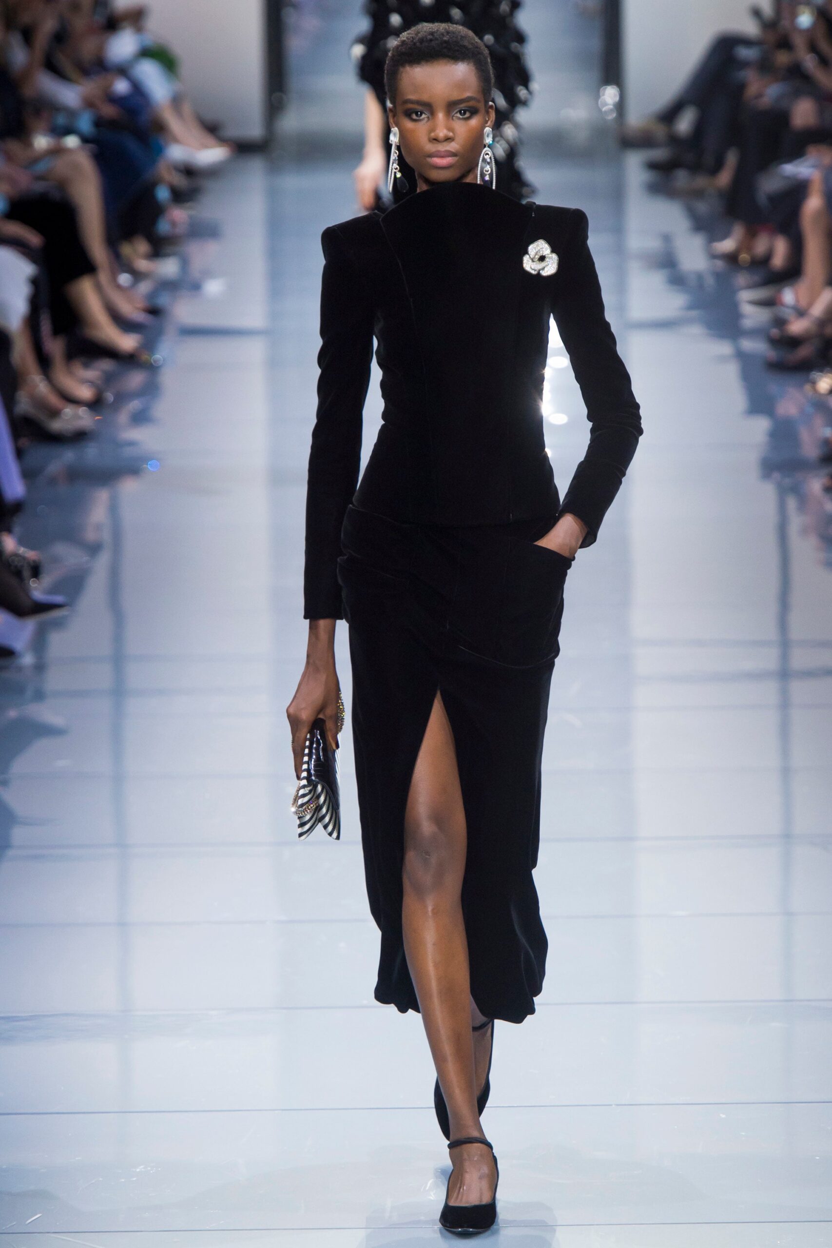 fitted black velvet midi dress