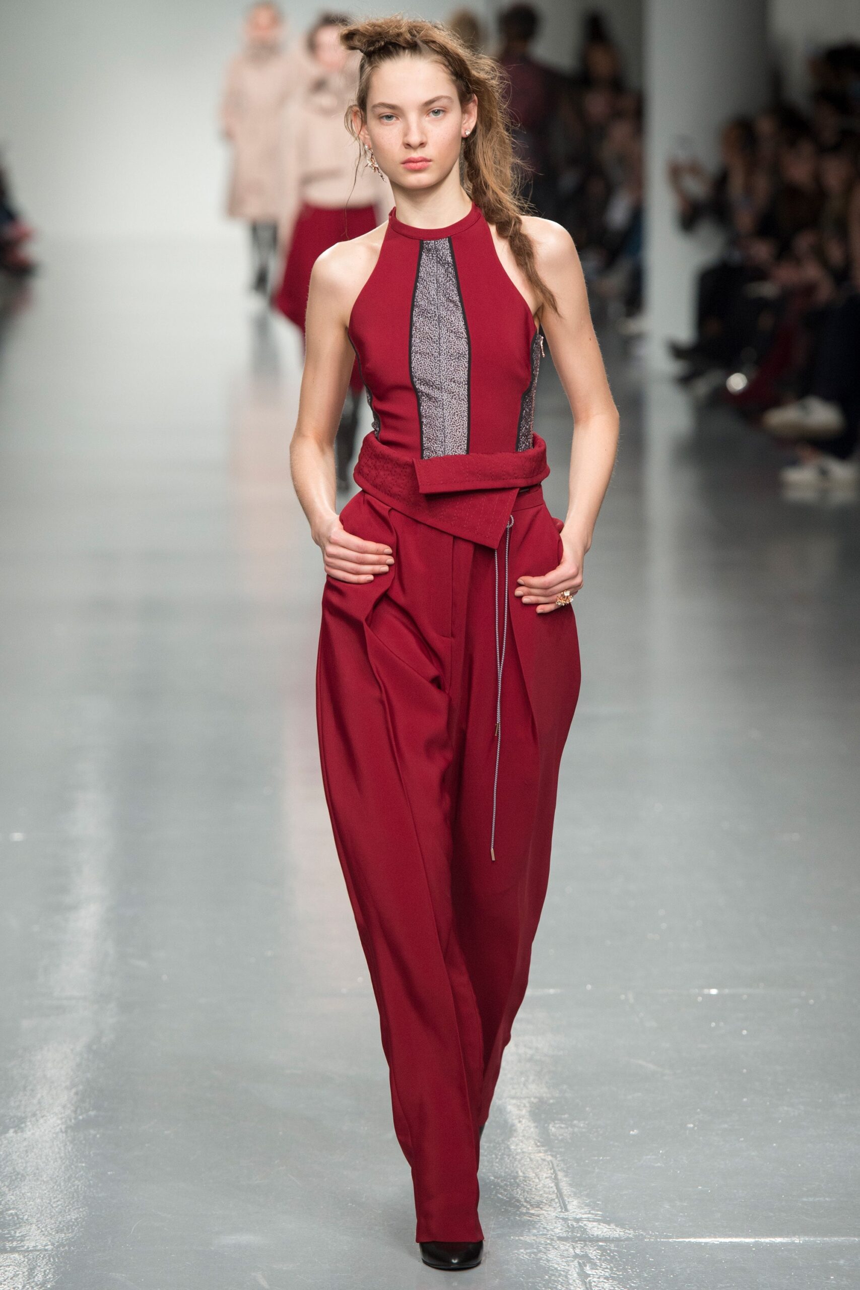 fitted red sleeveless jumpsuit