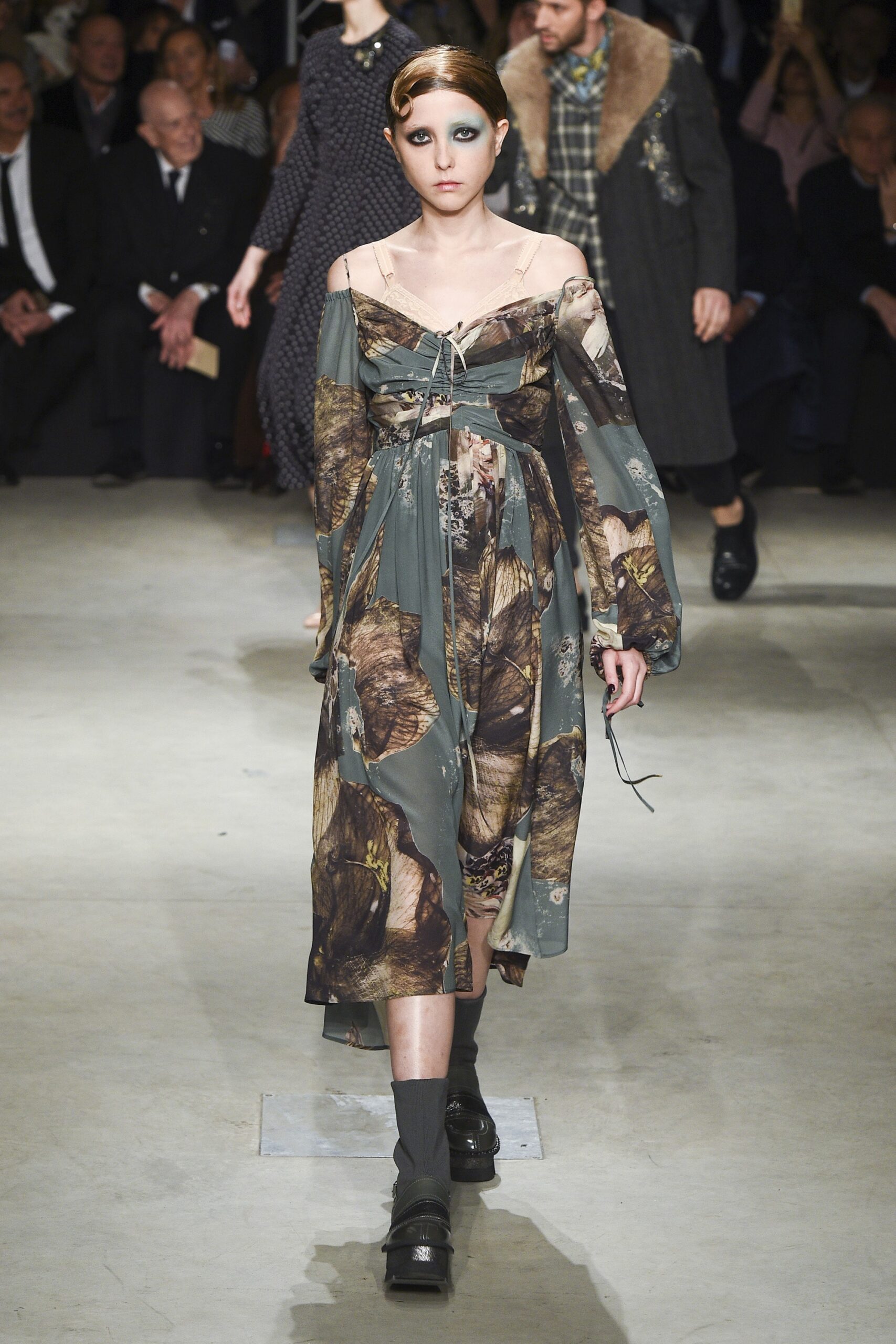 relaxed green floral midi dress