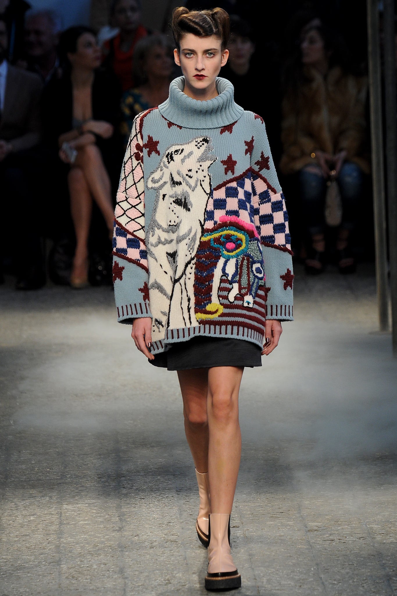 oversized blue wool sweater with pencil skirt