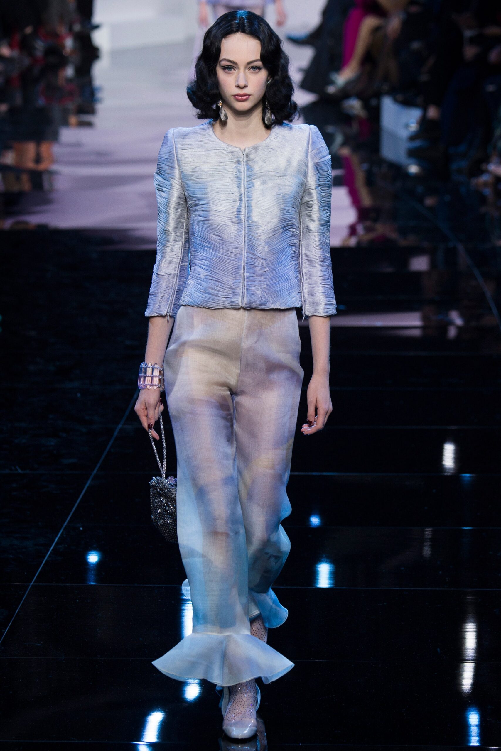 blue and white silk jacket and pants