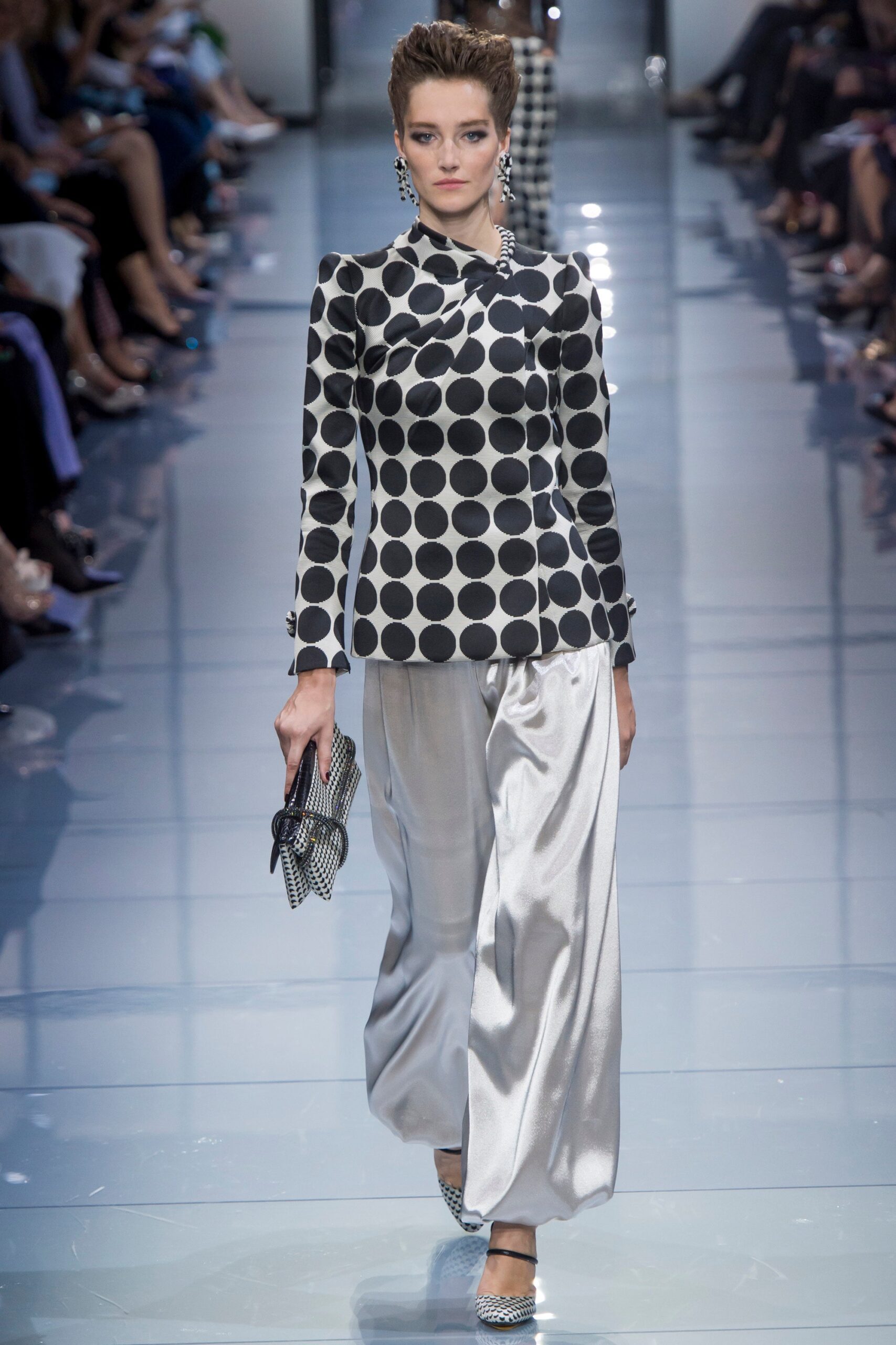 black and white polka-dot blazer