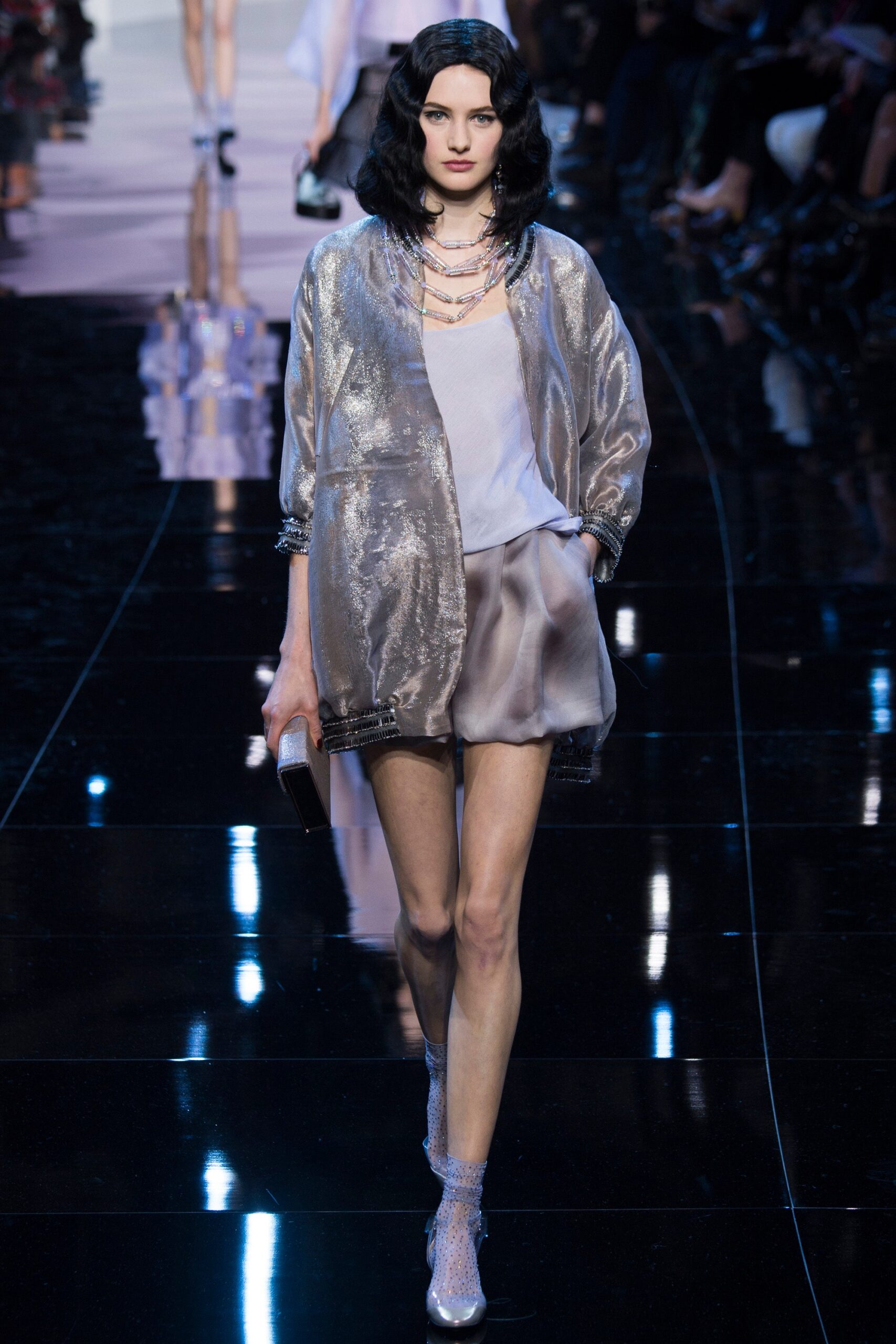 gray metallic long-sleeve relaxed zippered shiny jacket