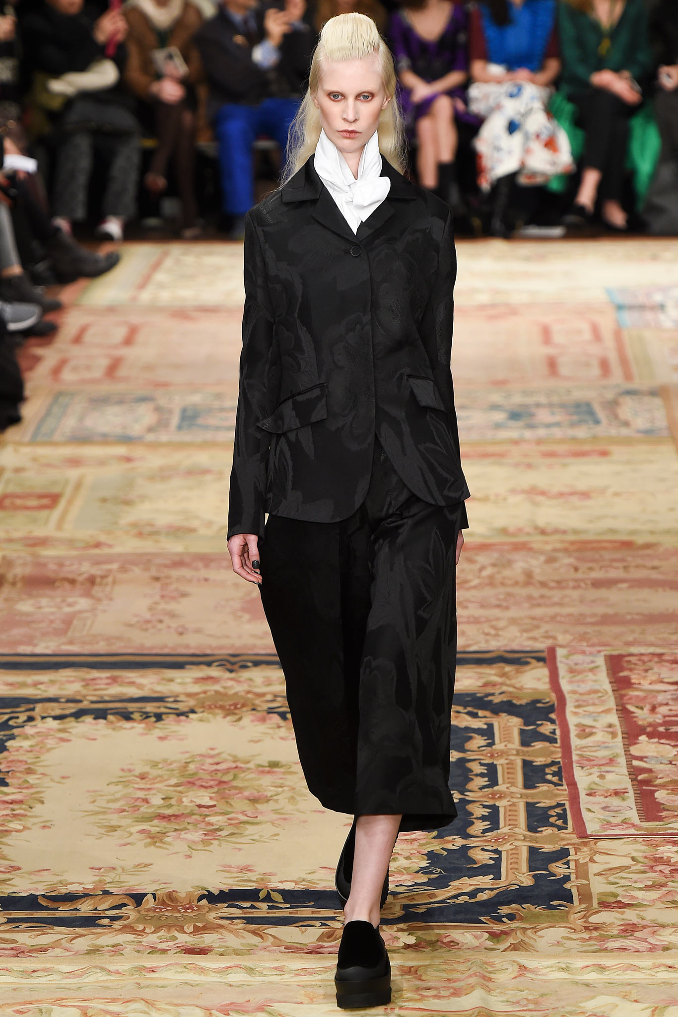 black embroidered silk suit