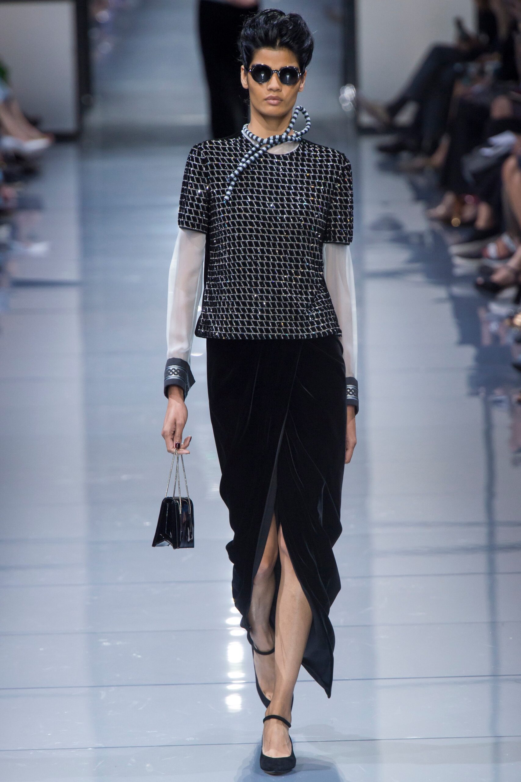 black velvet pencil skirt and embroidered top