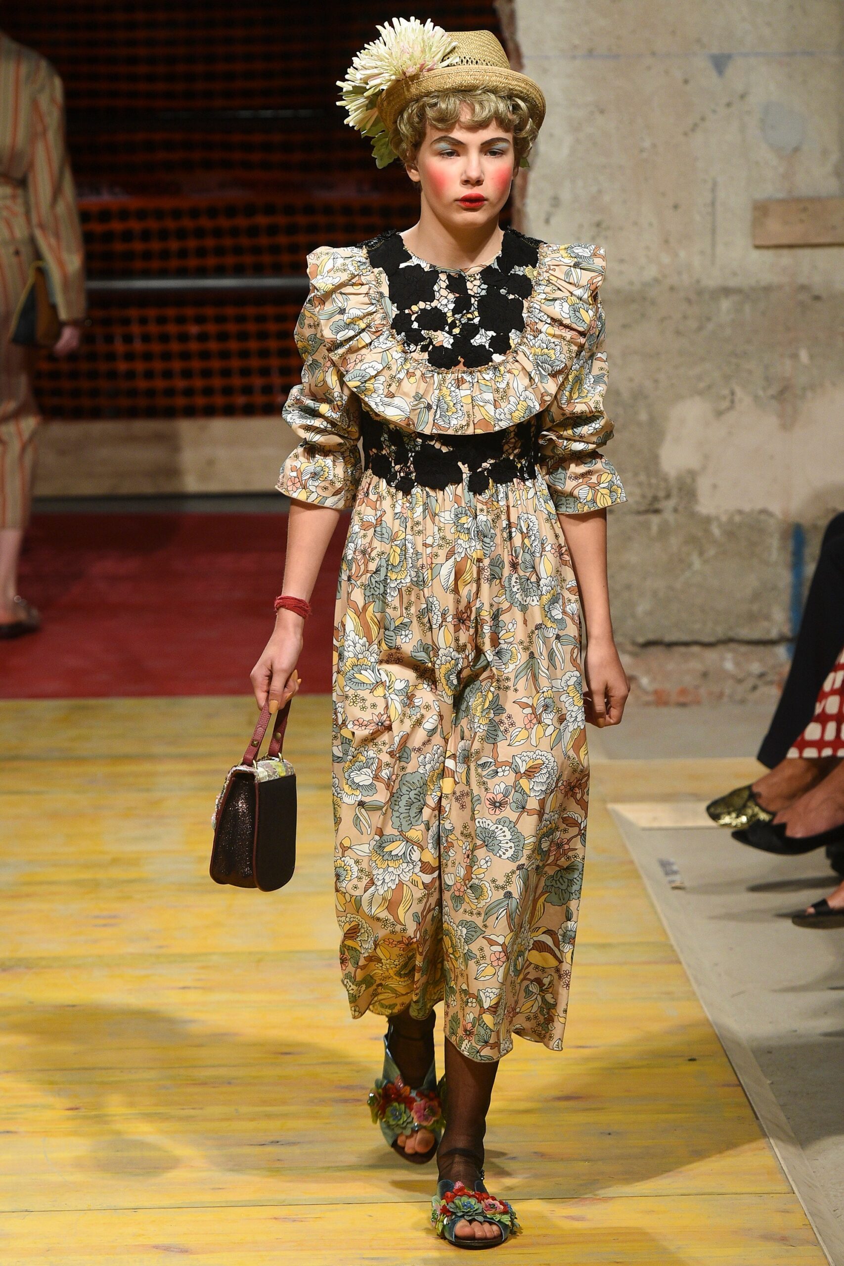 multi-colored ruffled midi dress