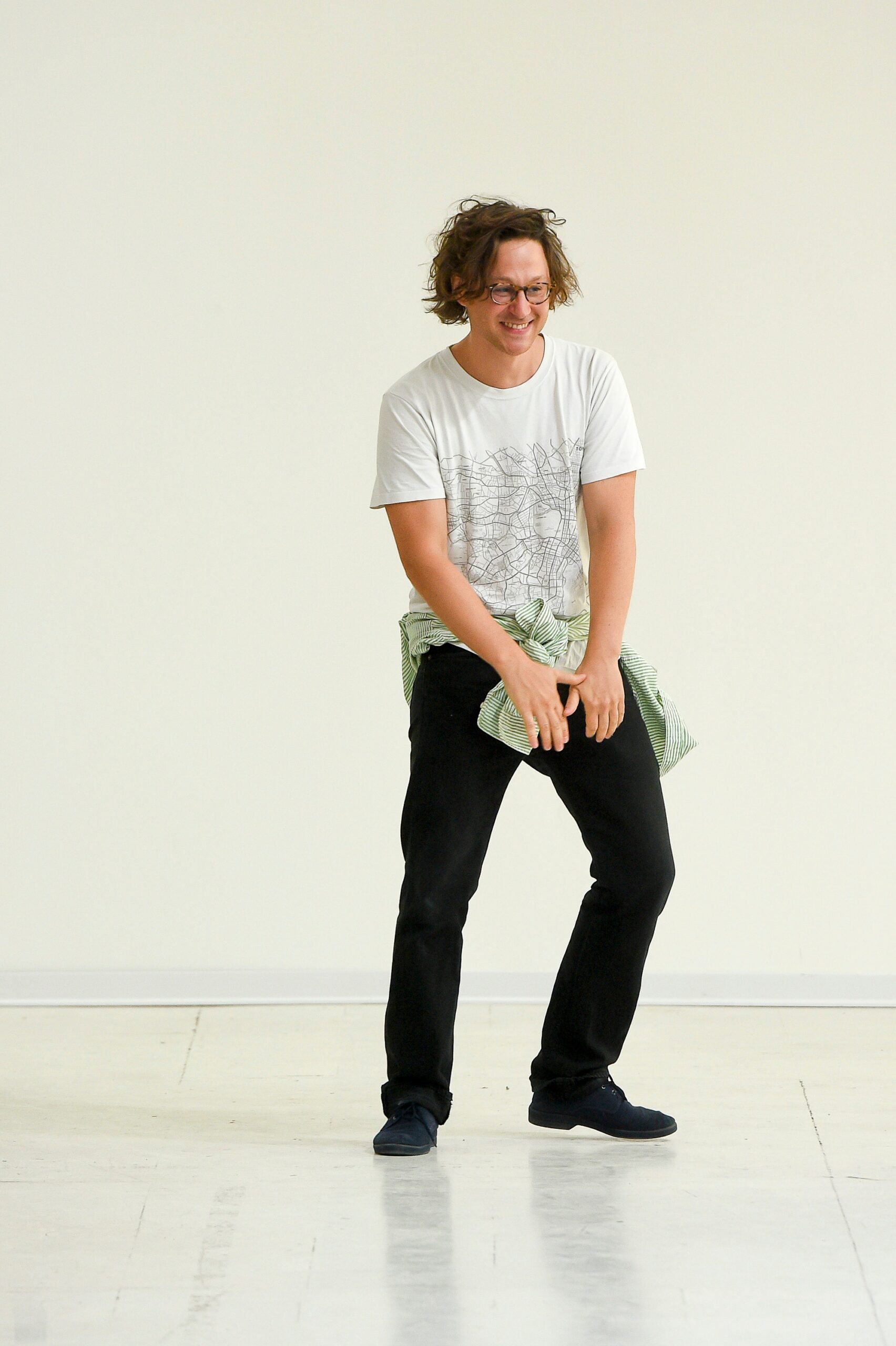 white relaxed t-shirt and black pants
