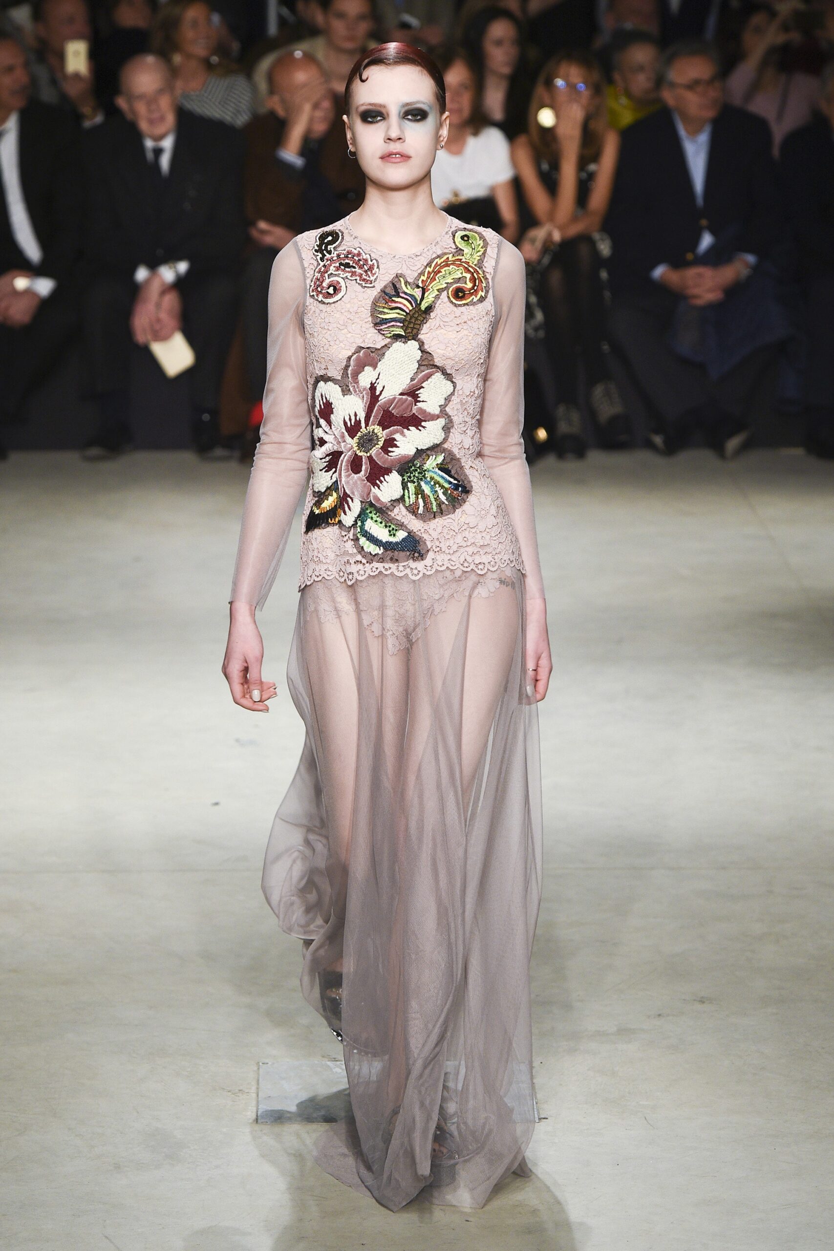 beige silk embroidered gown