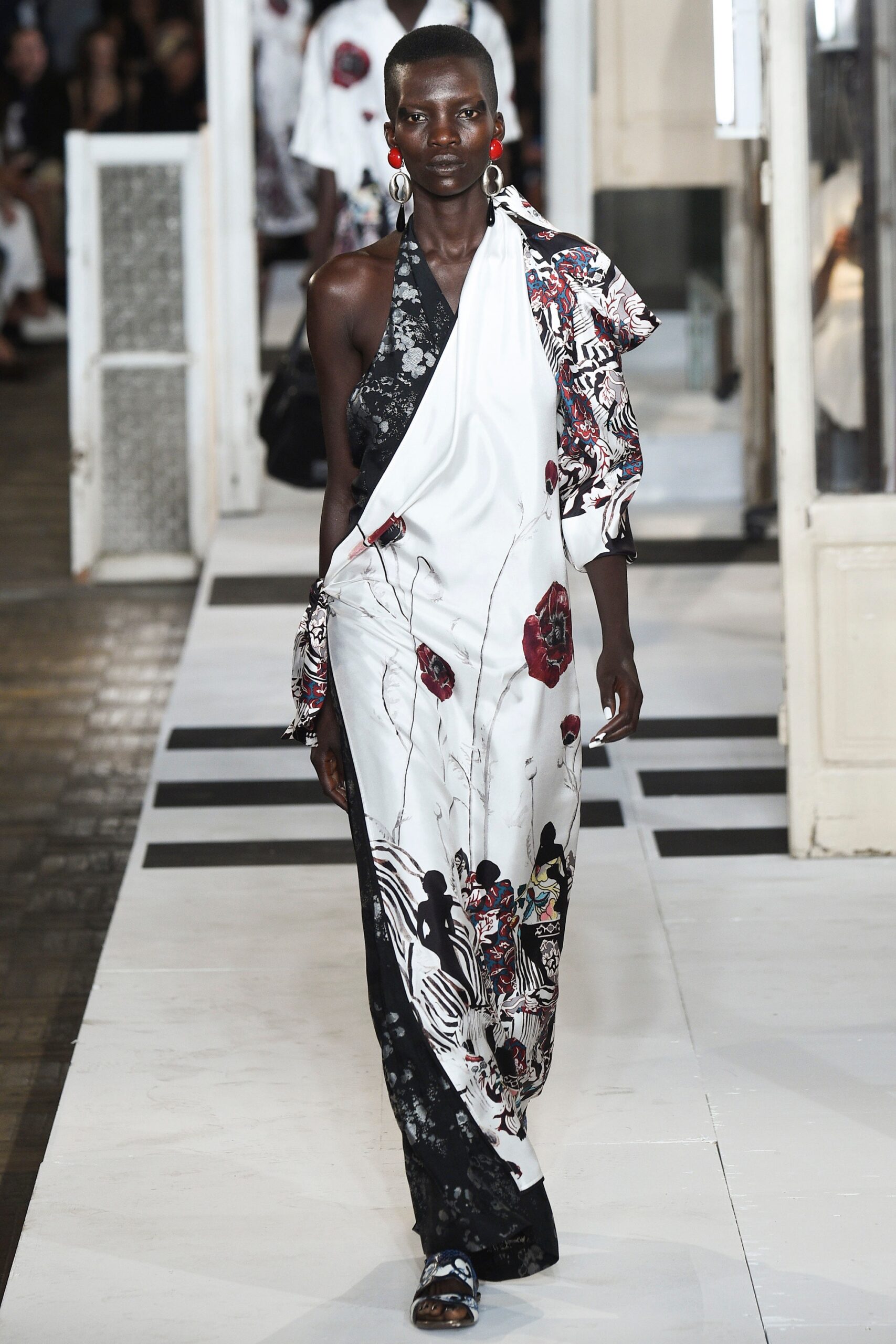 floral black and white maxi dress