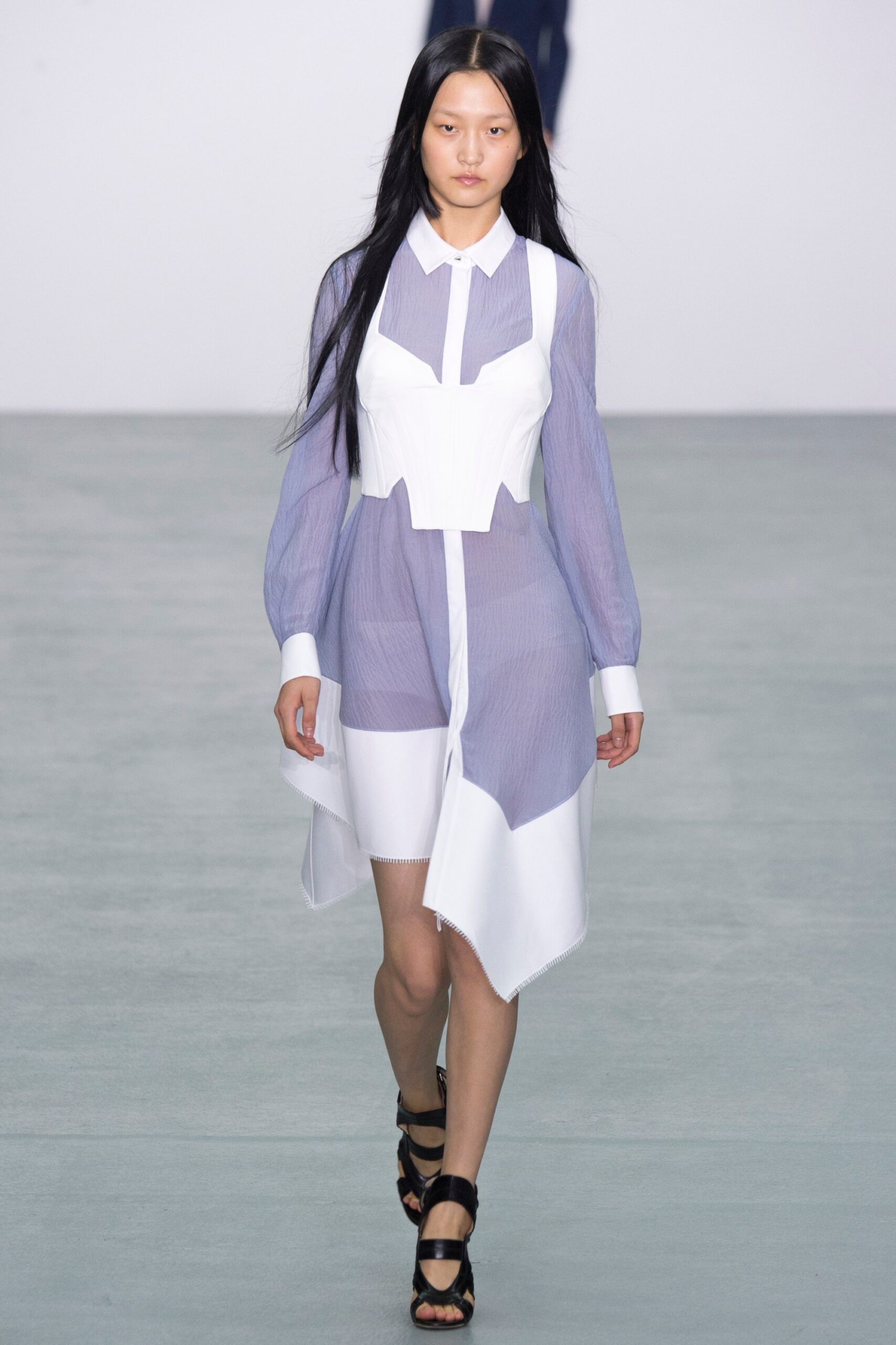 white and blue asymmetric dress