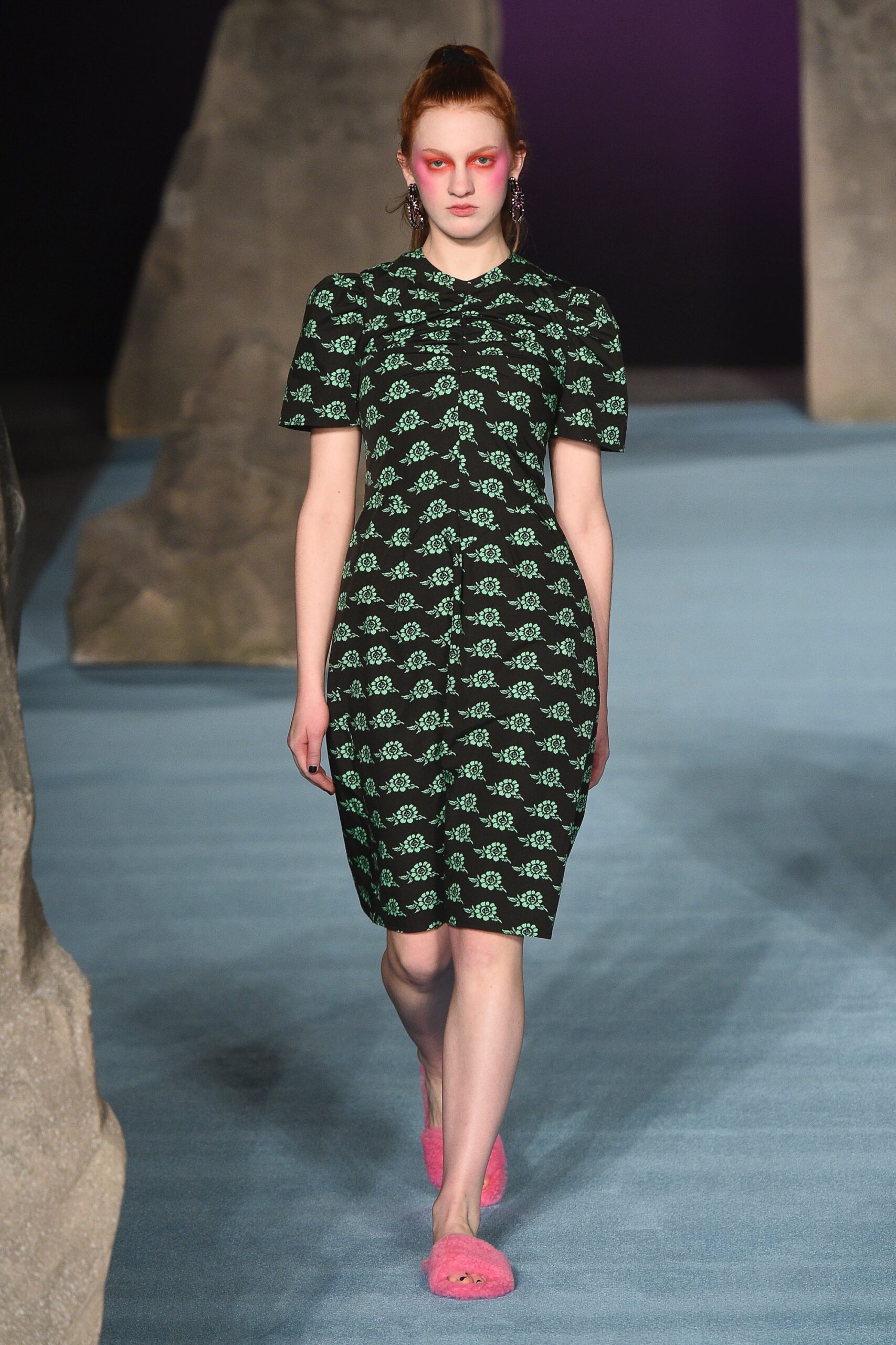 fitted black and green printed dress