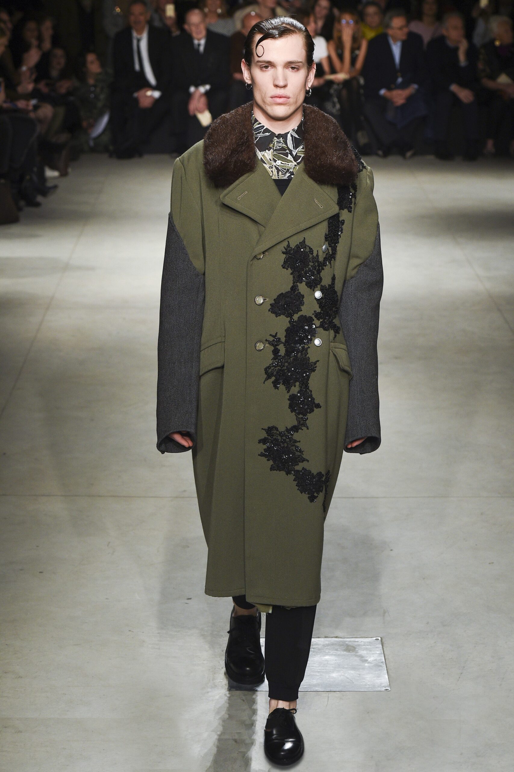 green wool coat with embroidery
