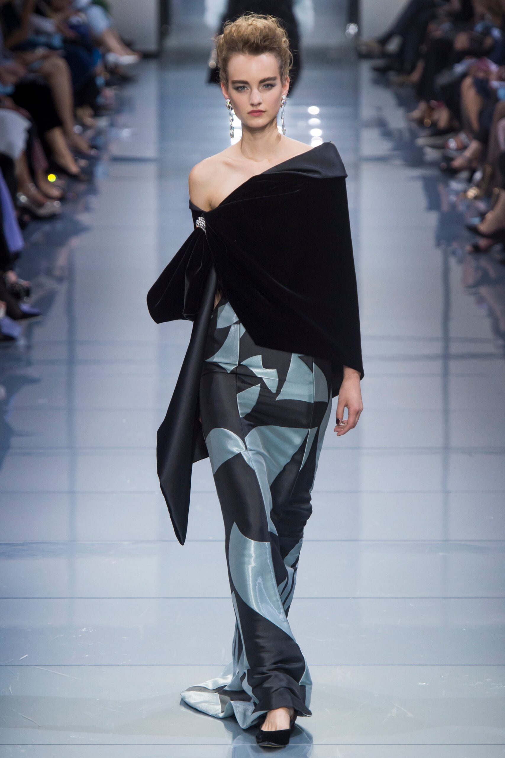 black silk gown with cape