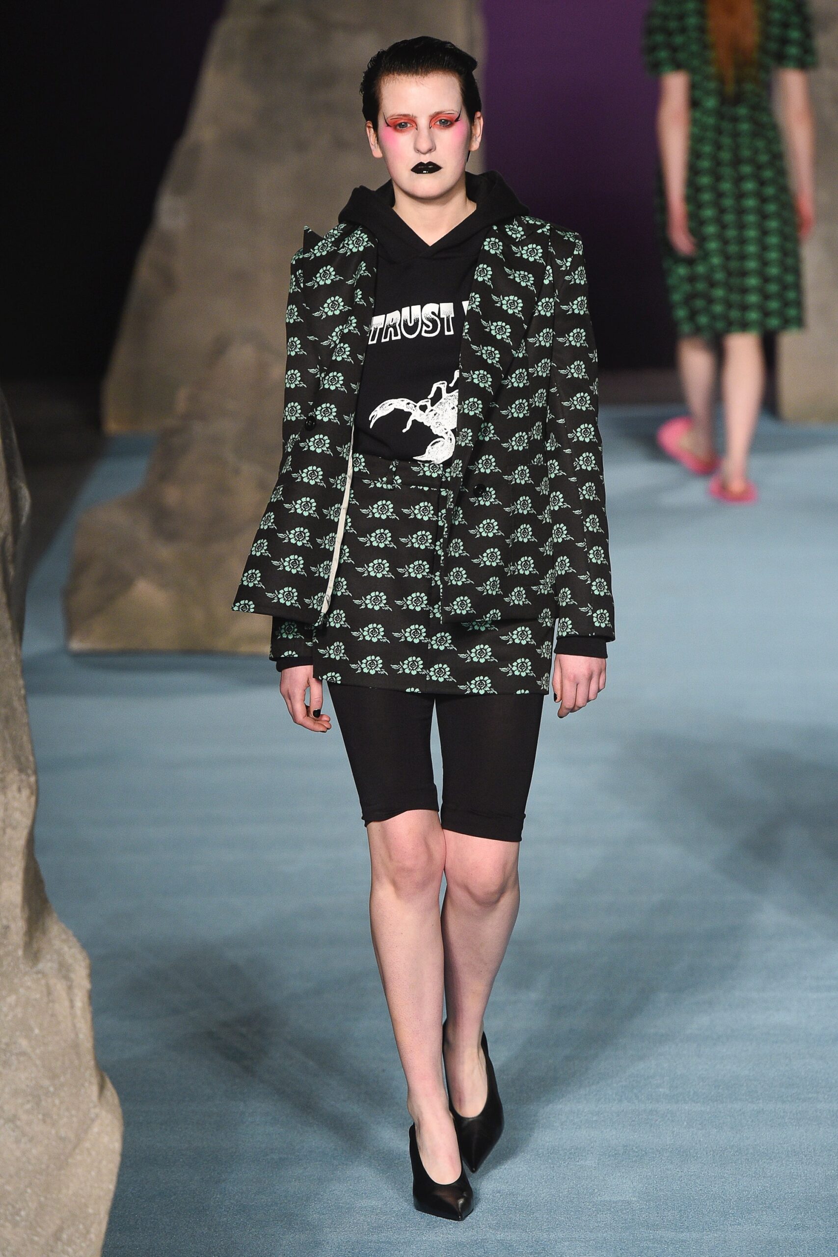 black printed blazer with hoodie