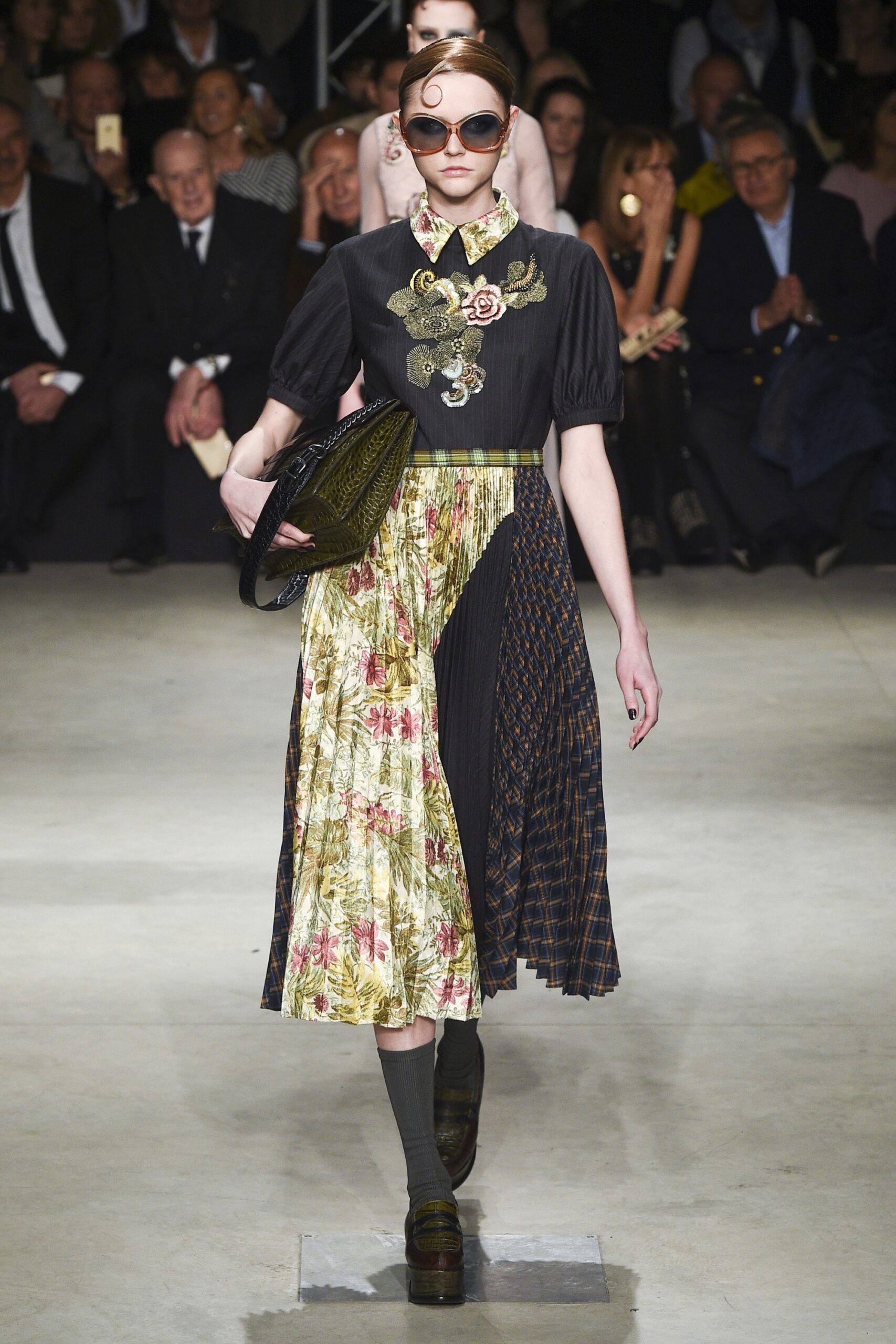 black floral embroidered midi dress