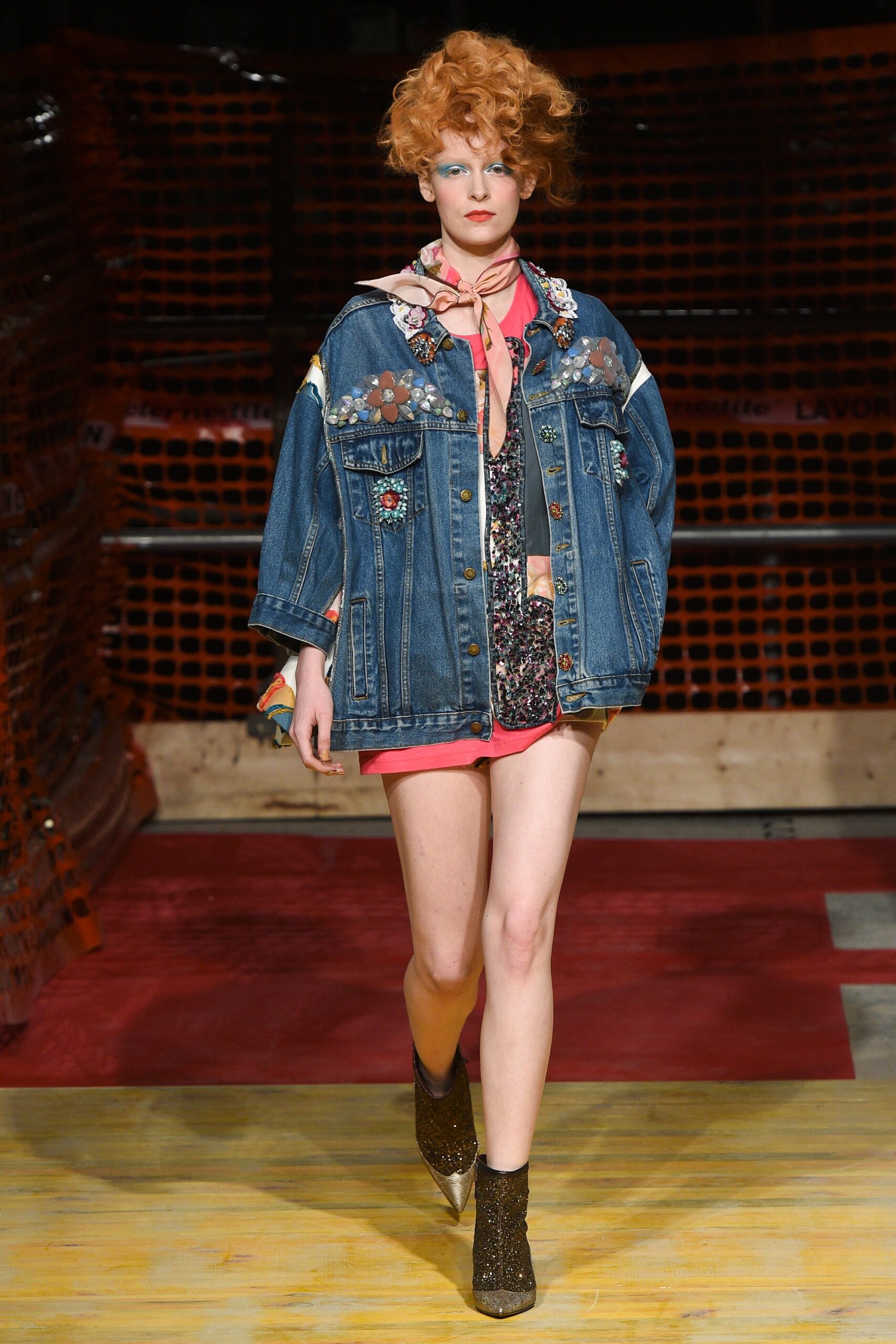oversized denim jacket with pink top