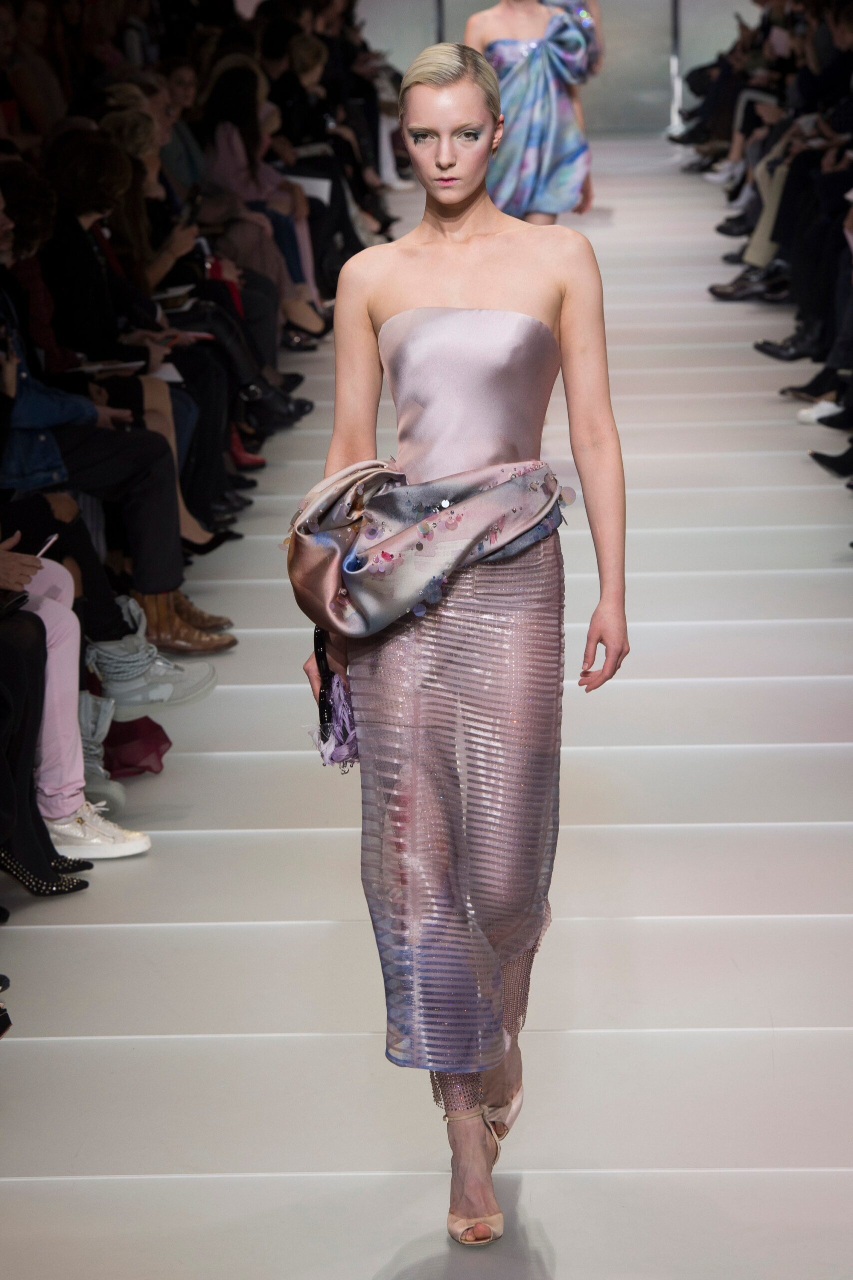 pink purple strapless pleated dress