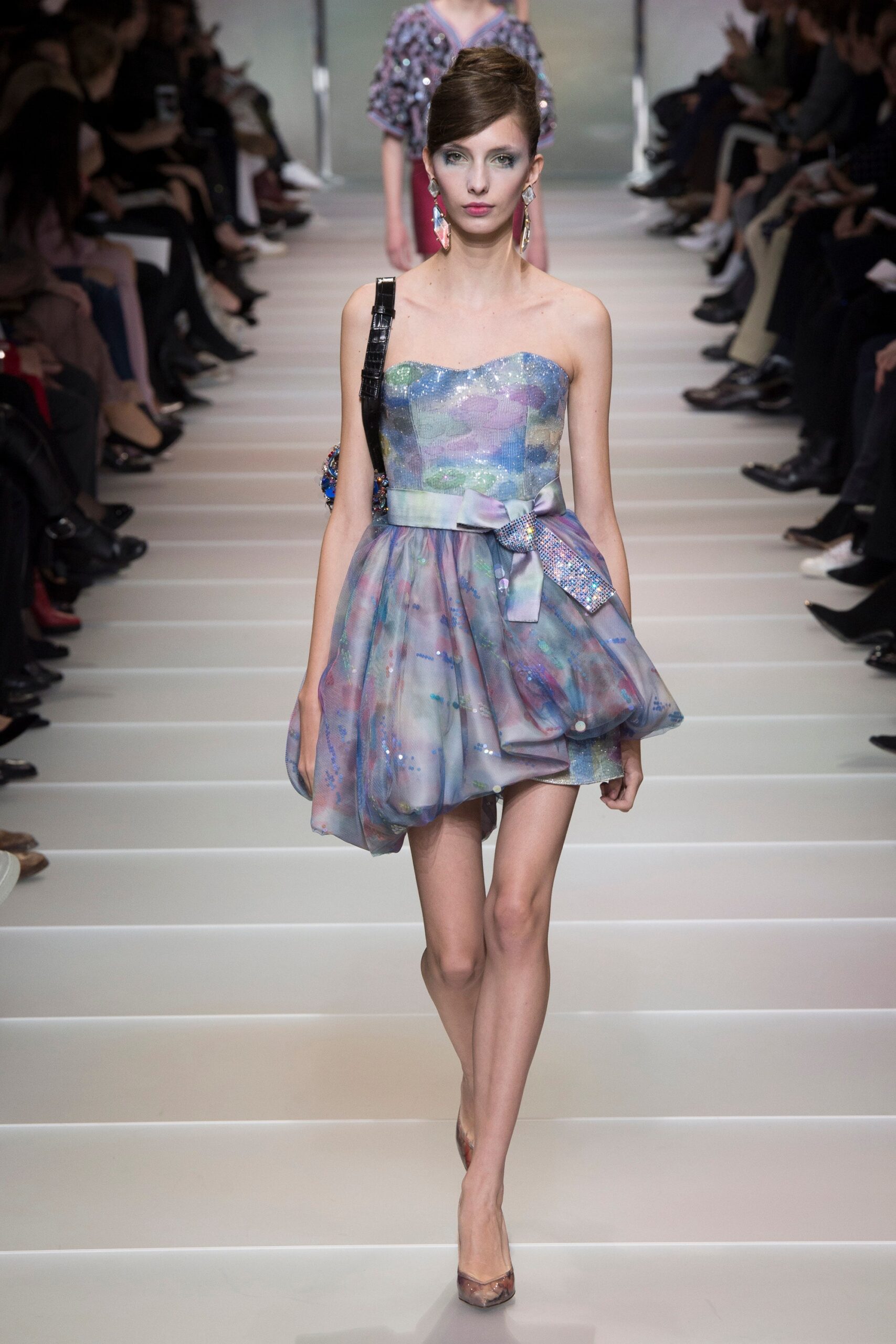 blue purple silk strapless dress