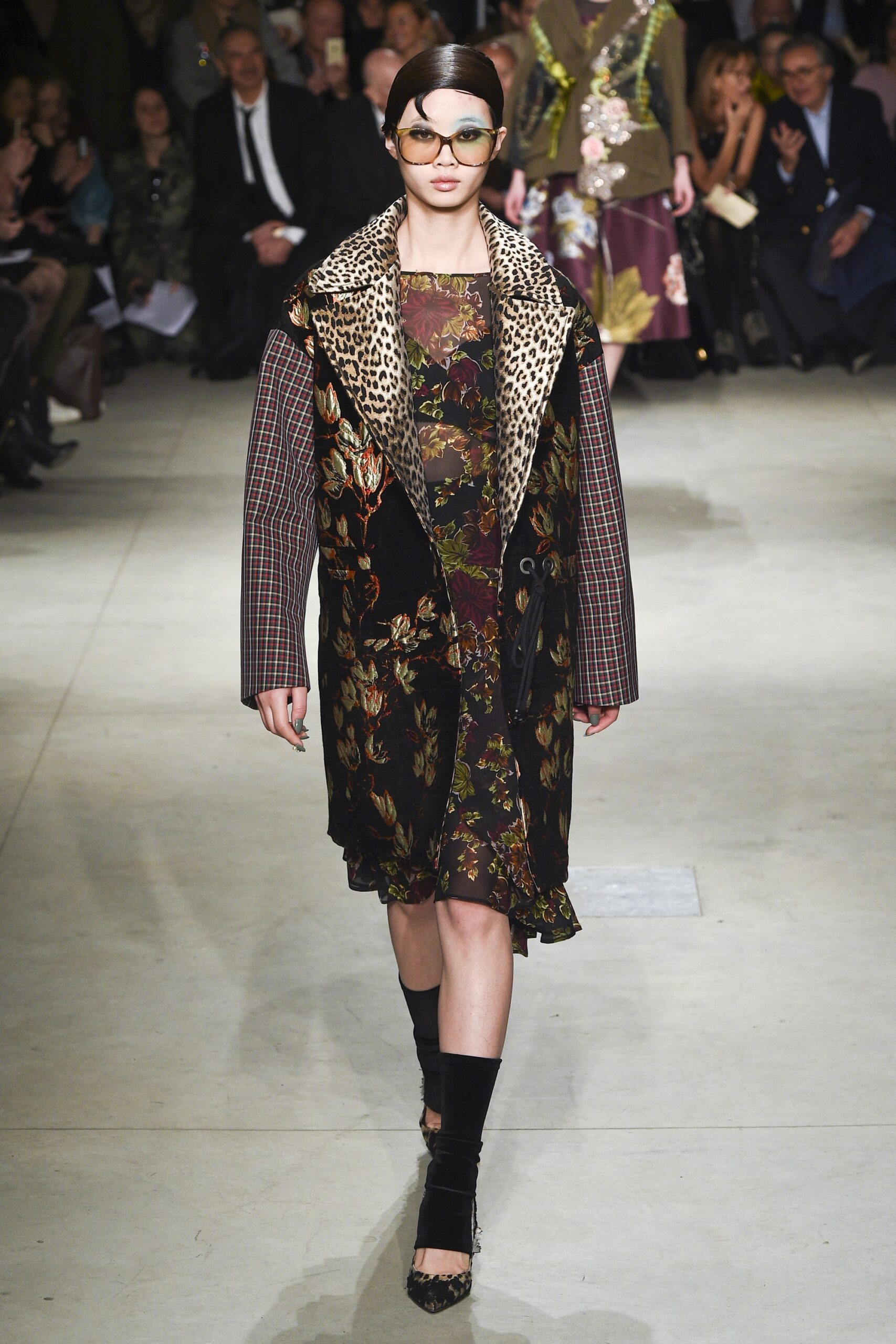 floral midi dress with oversized coat