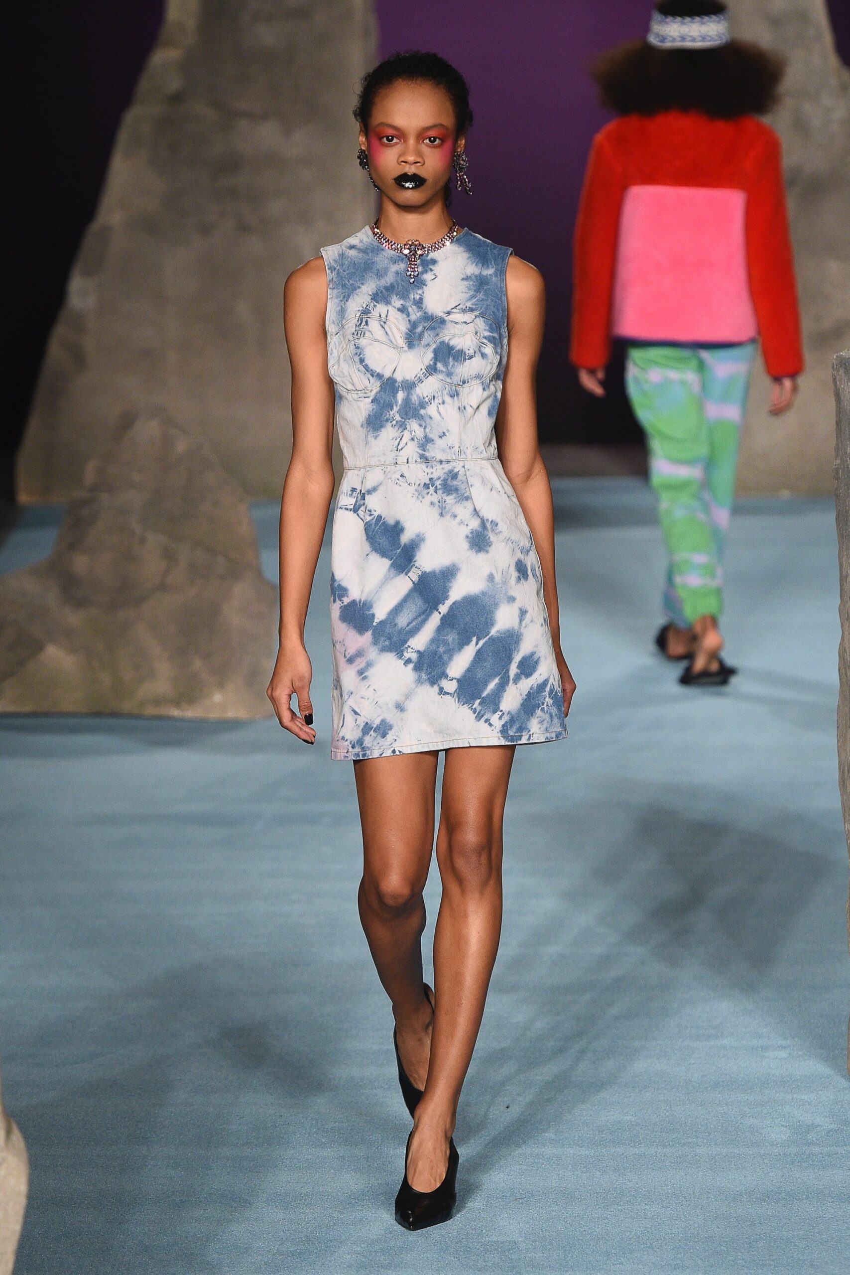 blue and white tie-dye mini dress