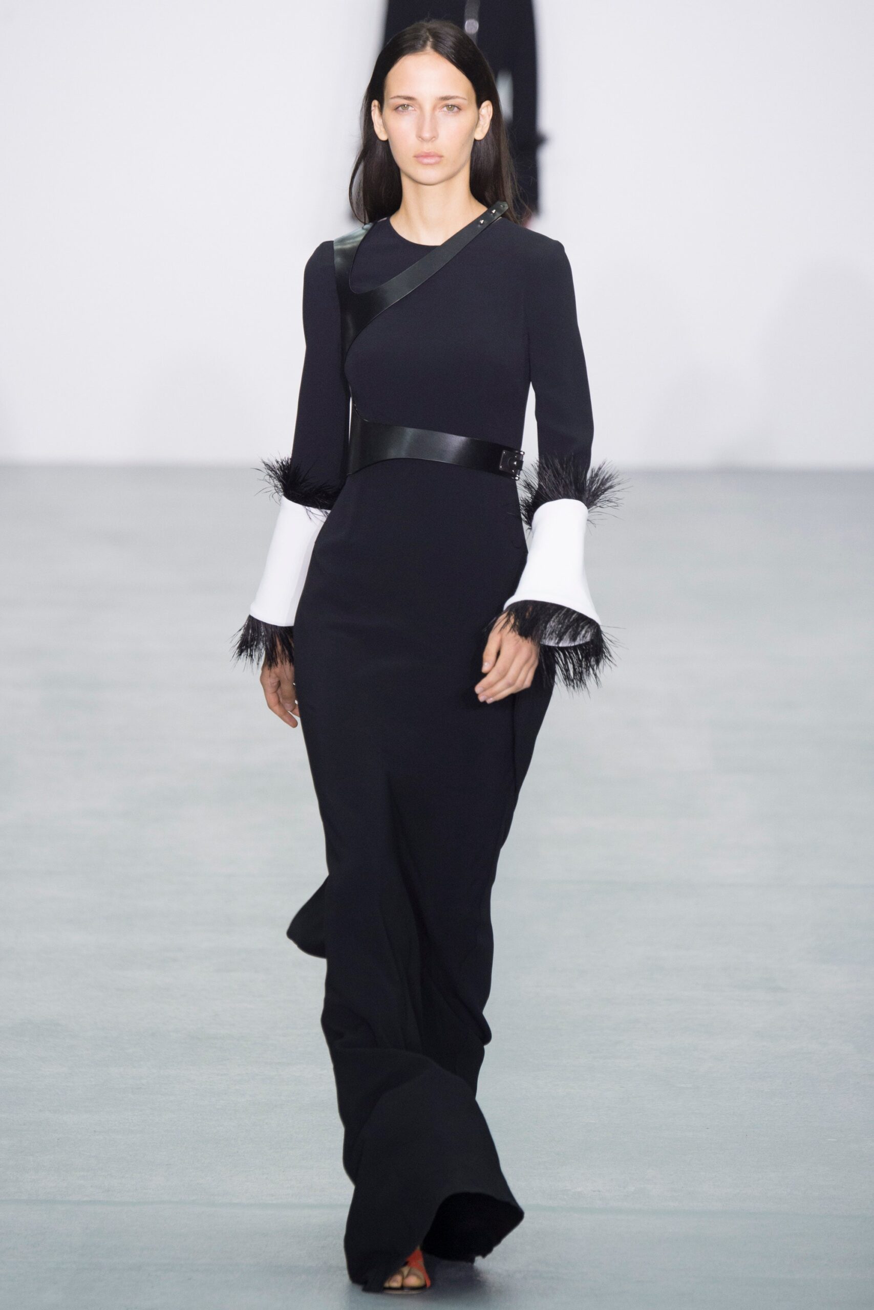 black silk long-sleeve dress