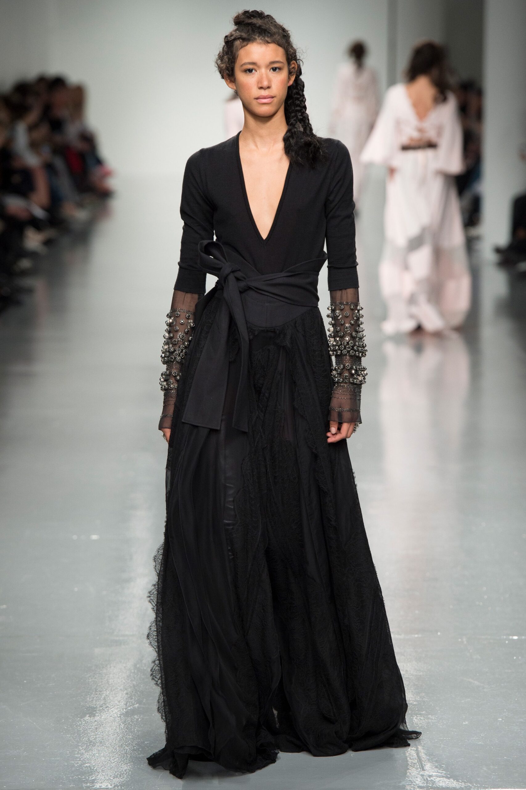 black silk long-sleeve gown