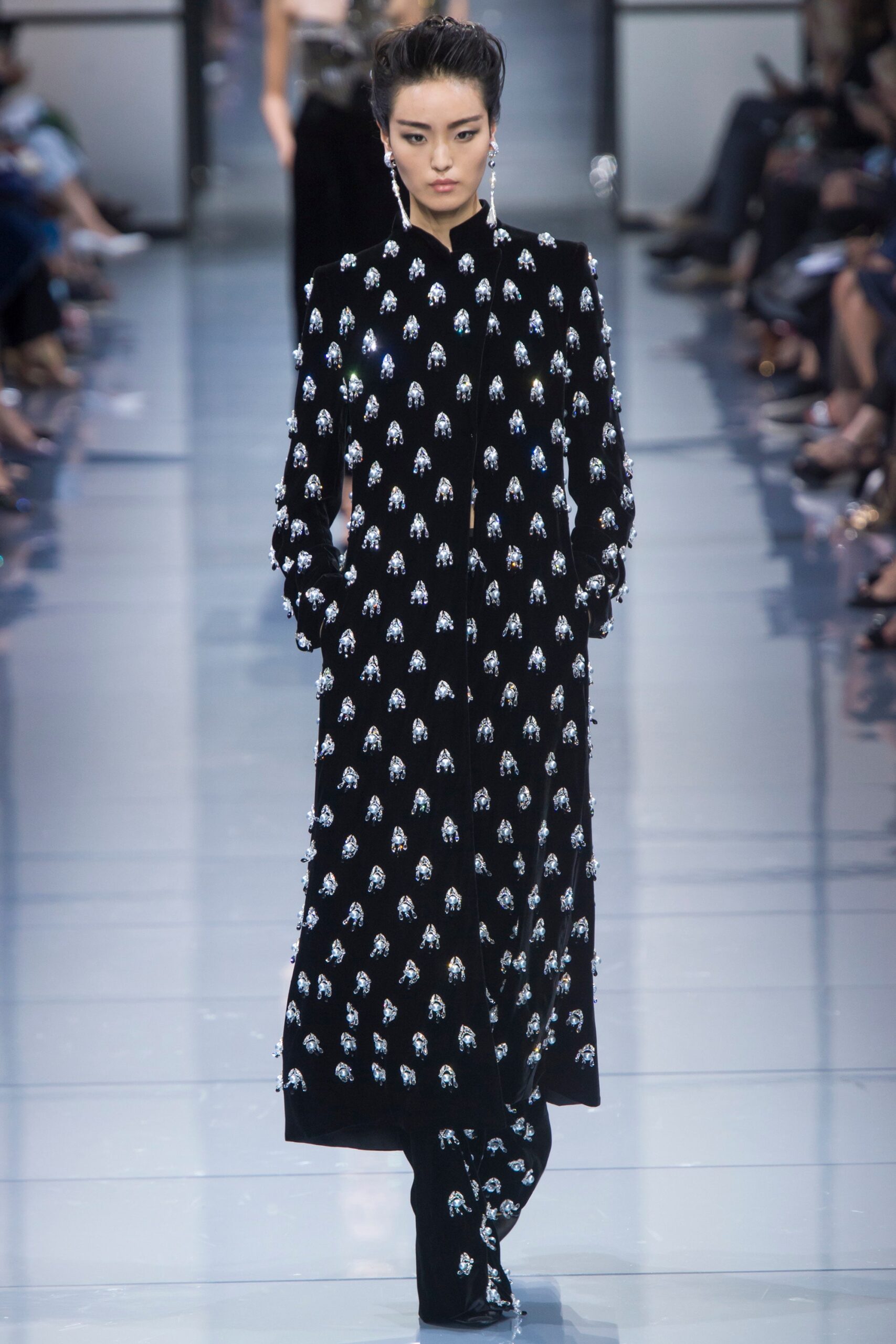 black embellished silk coat