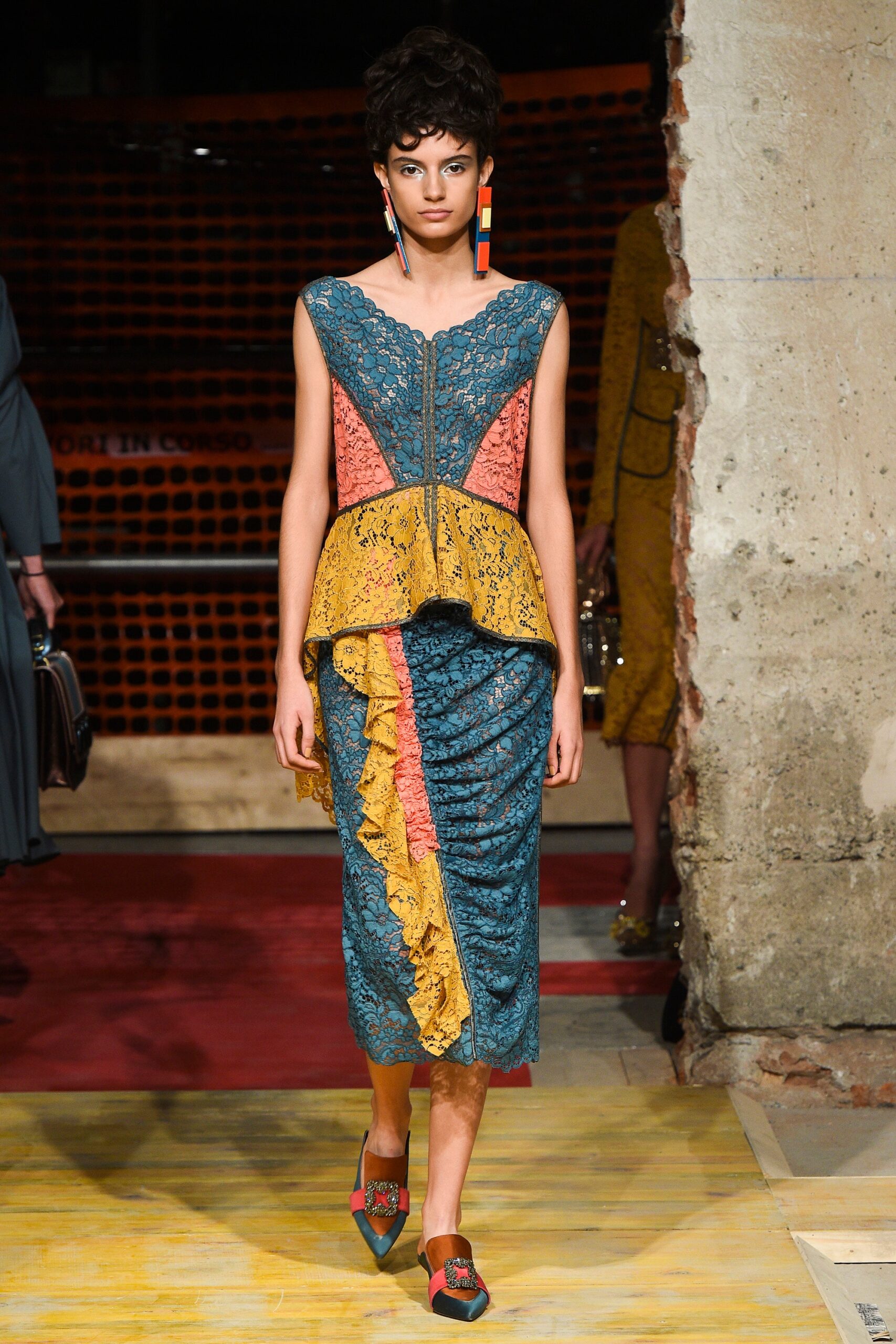 colorful lace fitted dress