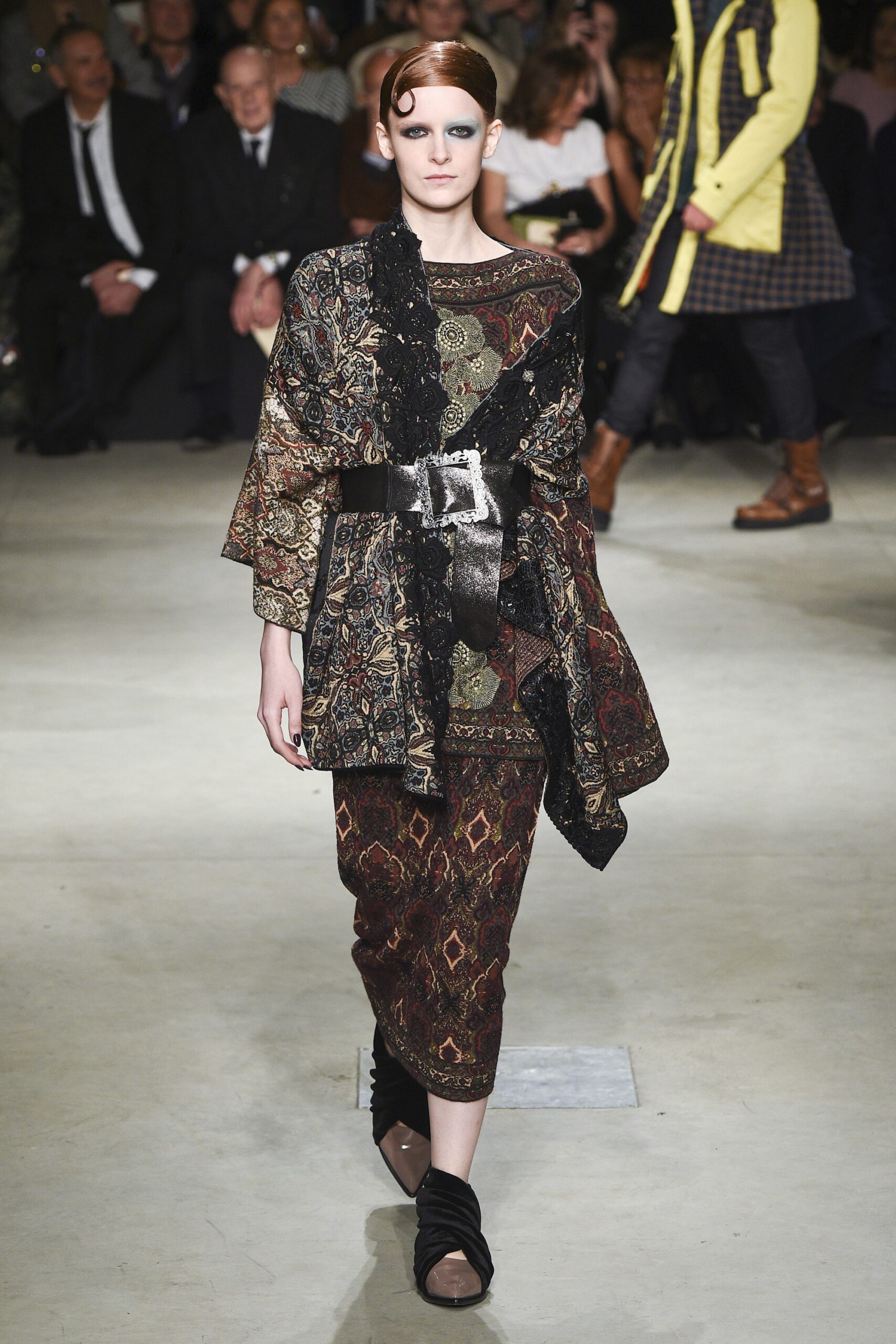 printed brown silk midi dress with cape