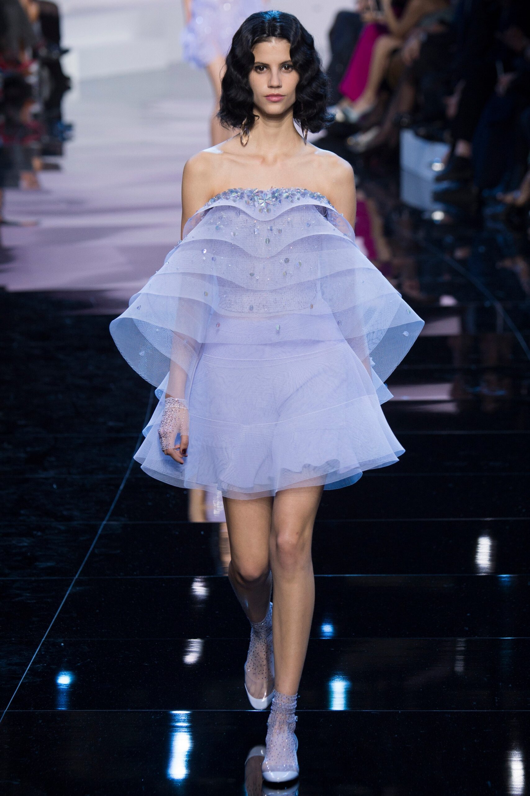 lavender off-shoulder tiered dress