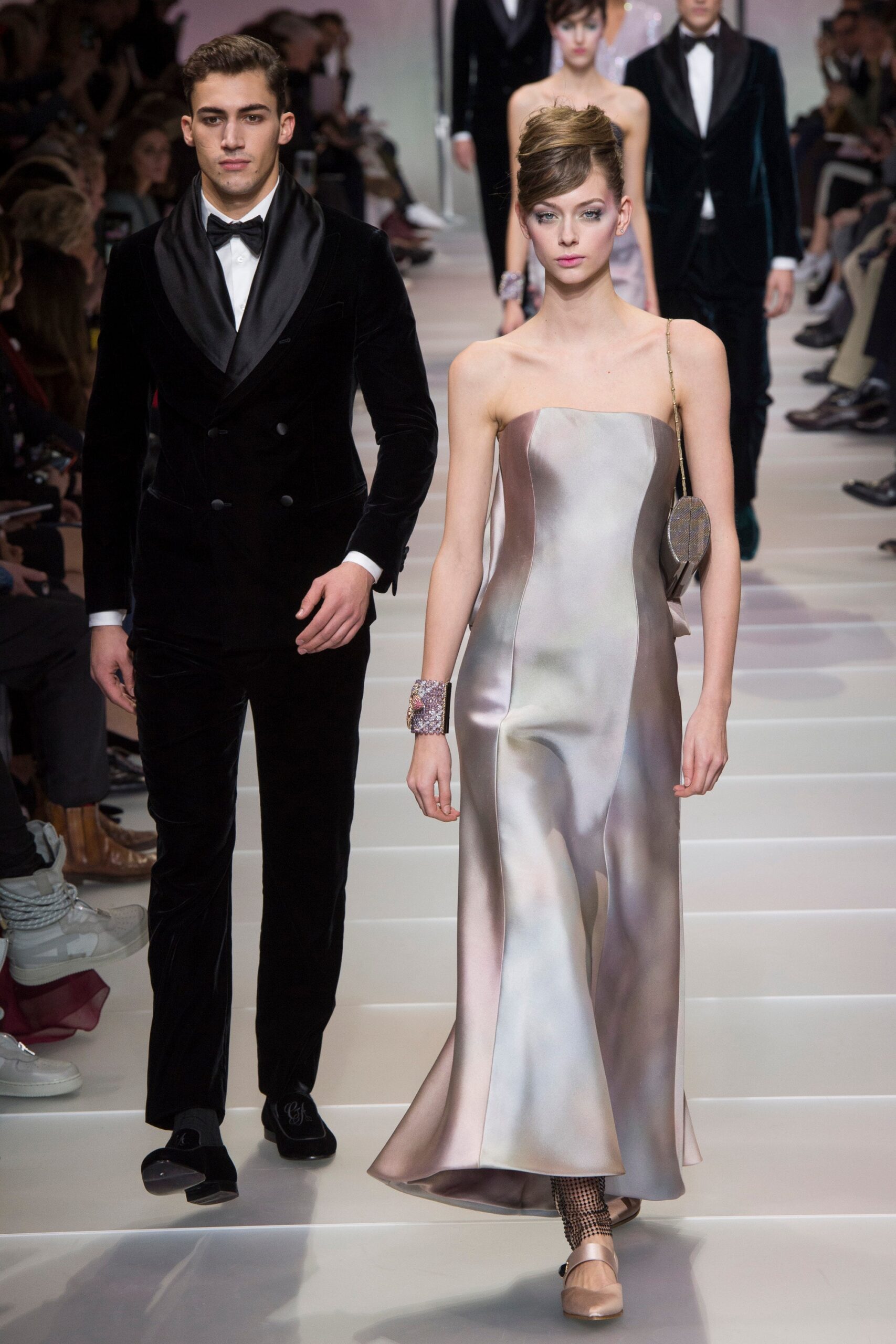 pink gray silk sleeveless gown