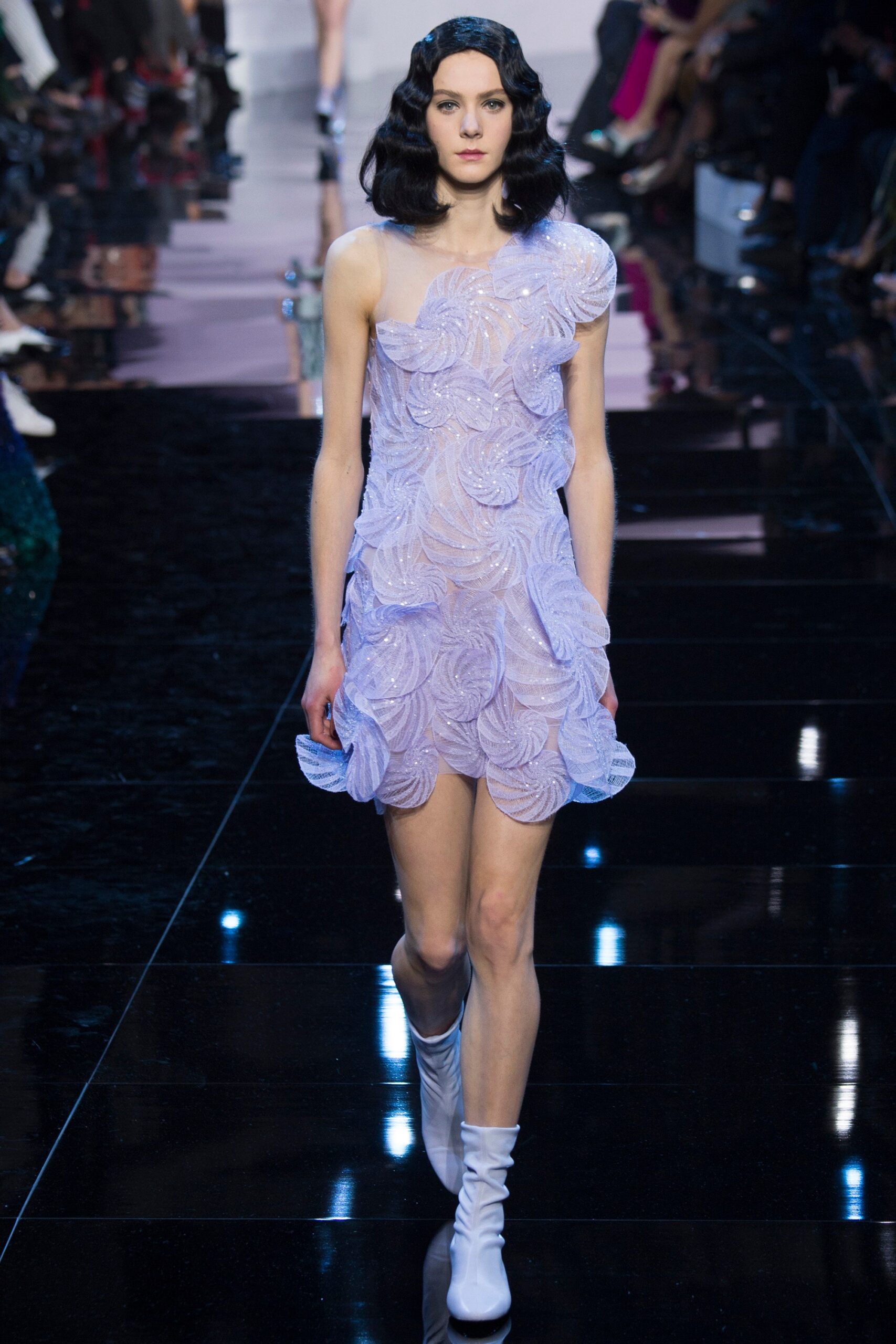 fitted purple ruffled mini dress