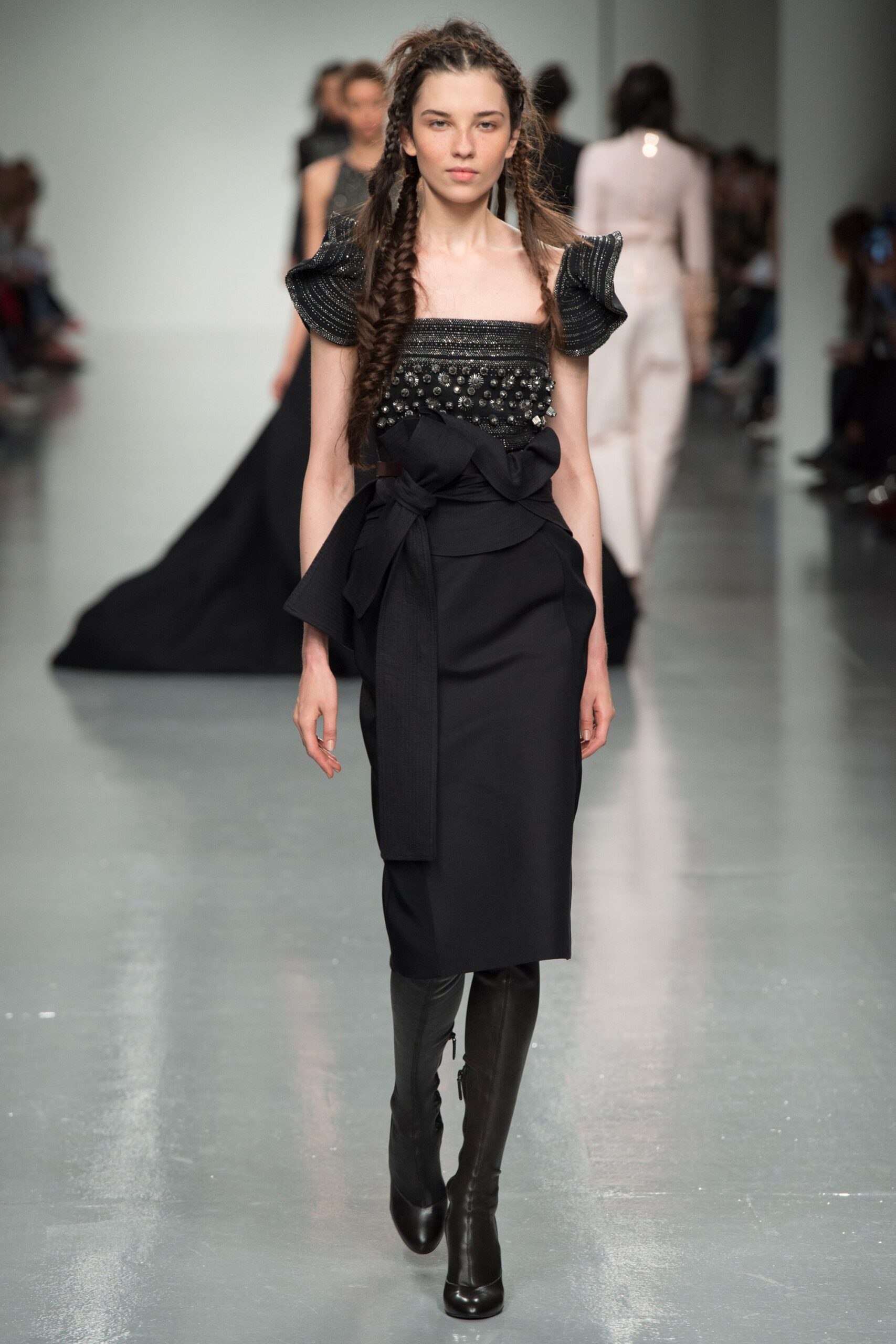 black silk sleeveless v-neck fitted pleated beaded dress