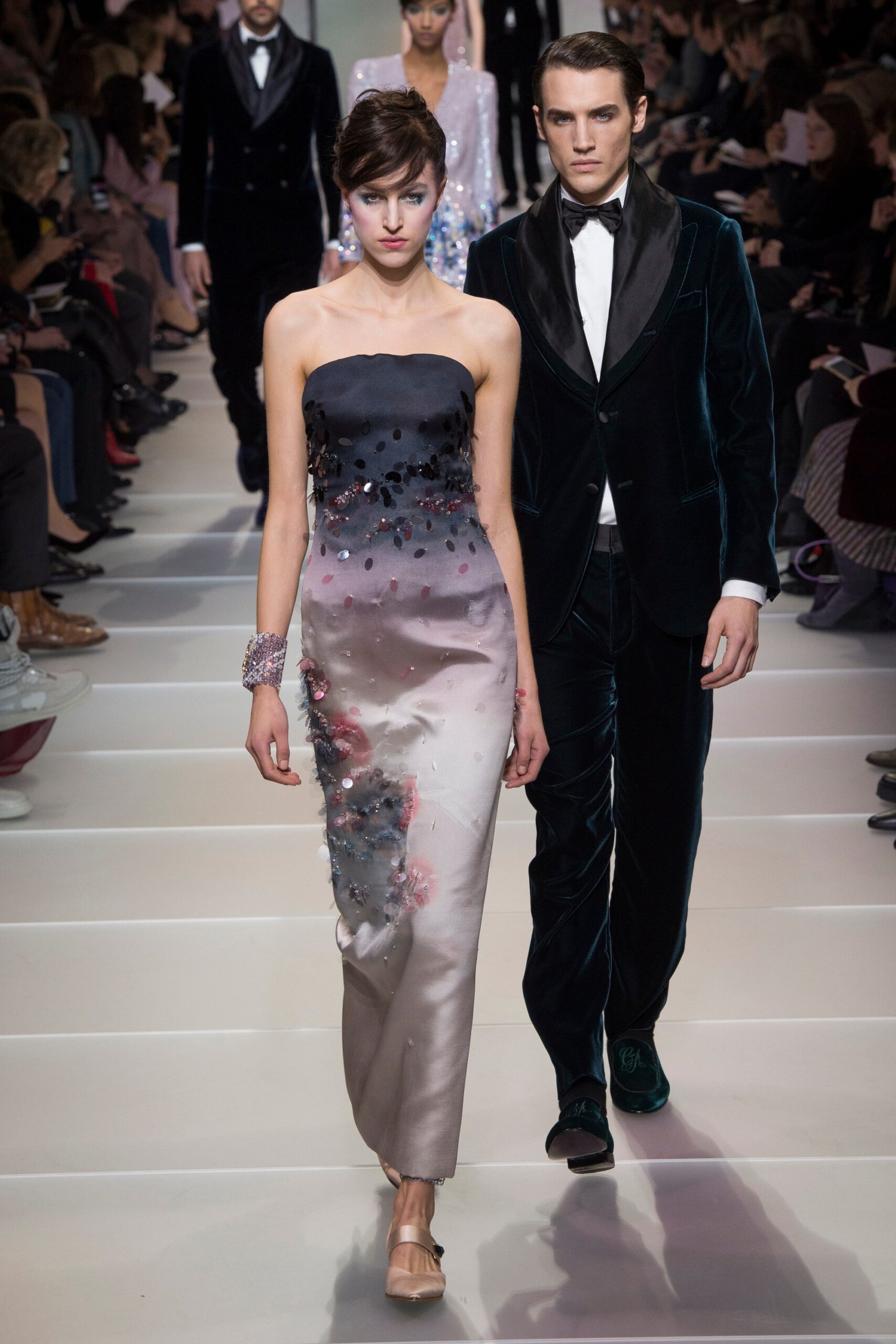 black and pink embroidered gown