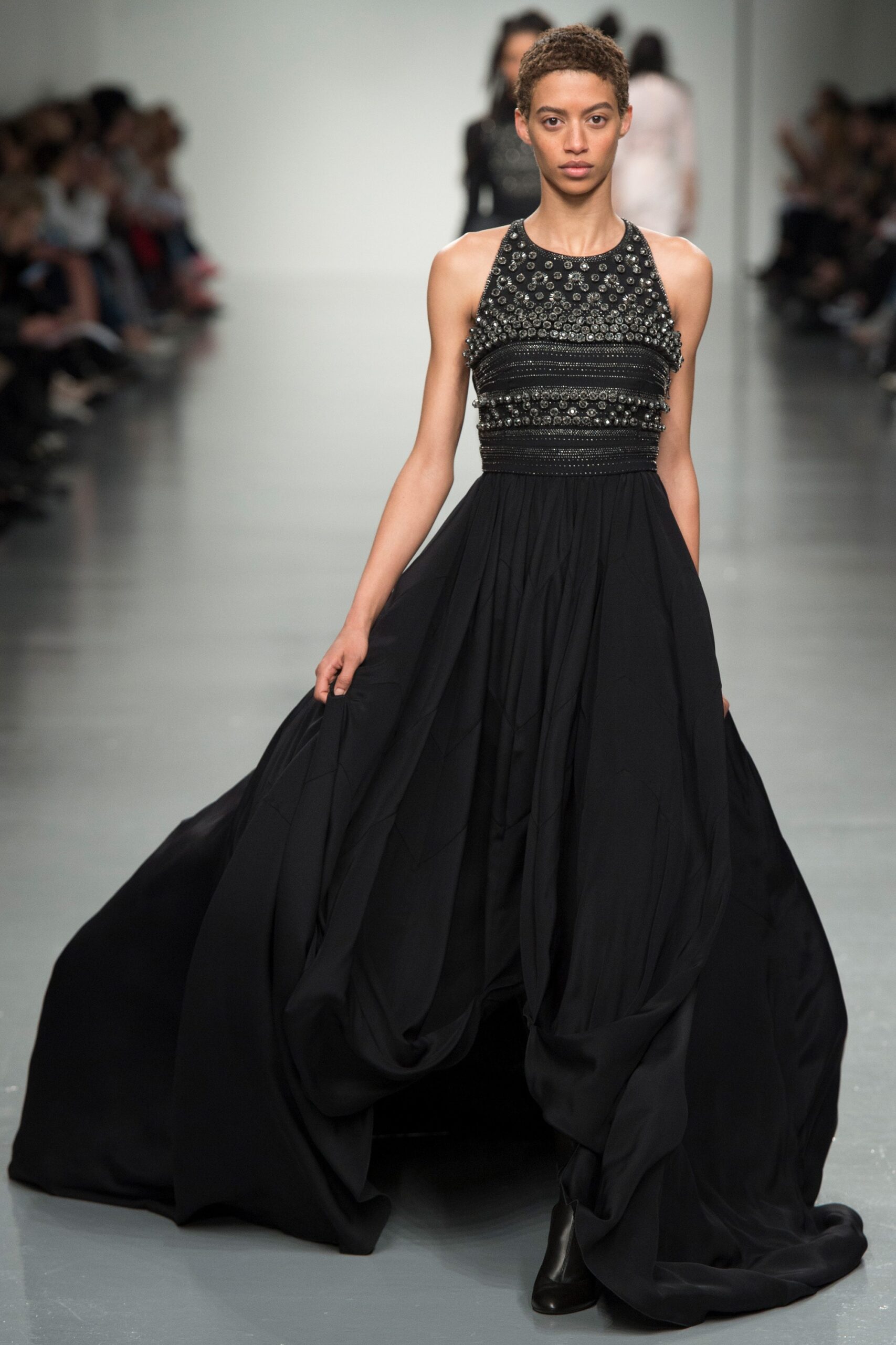 black silk sleeveless gown