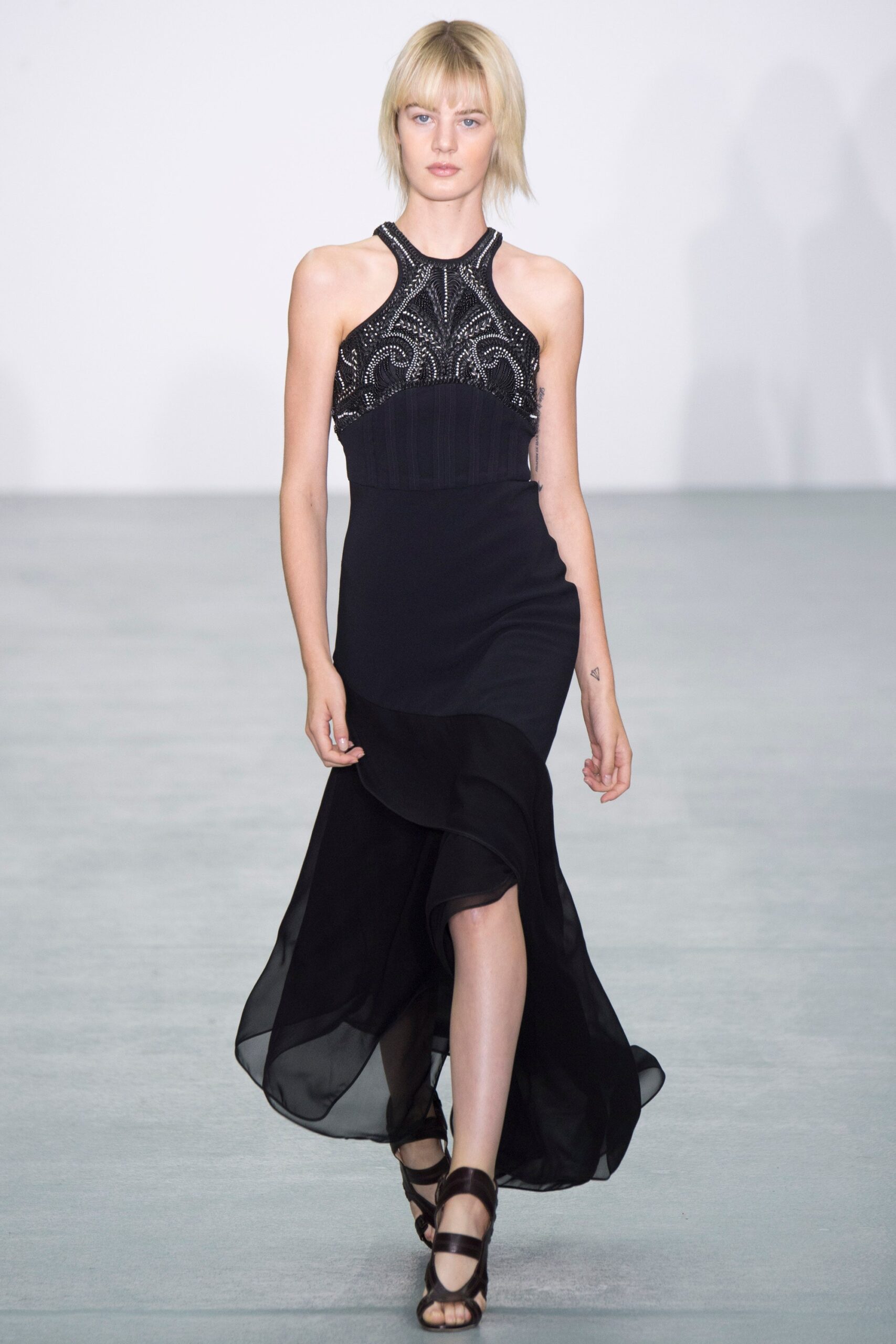 black silk fitted gown