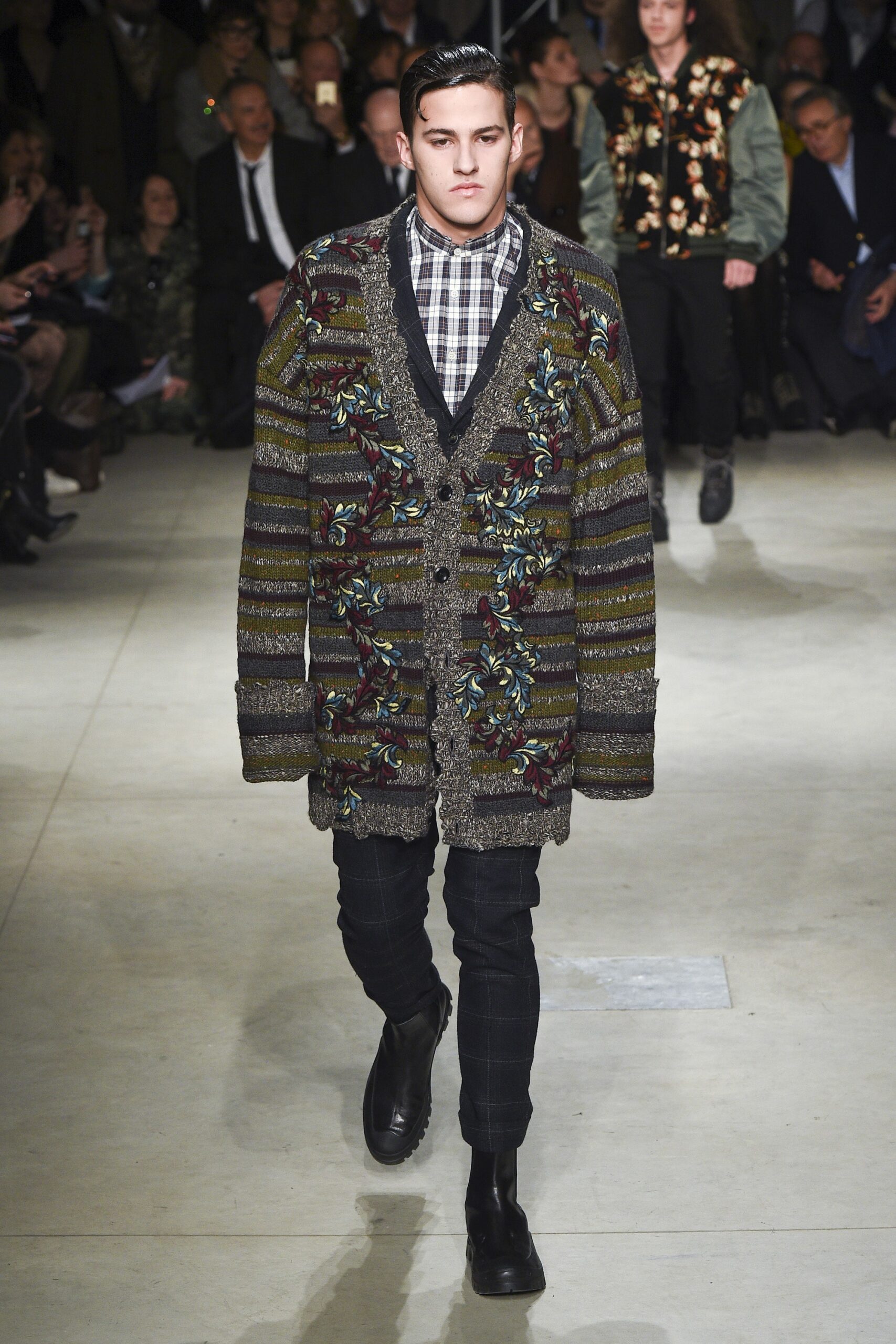 multi wool long-sleeve collared relaxed embroidered layered coat
