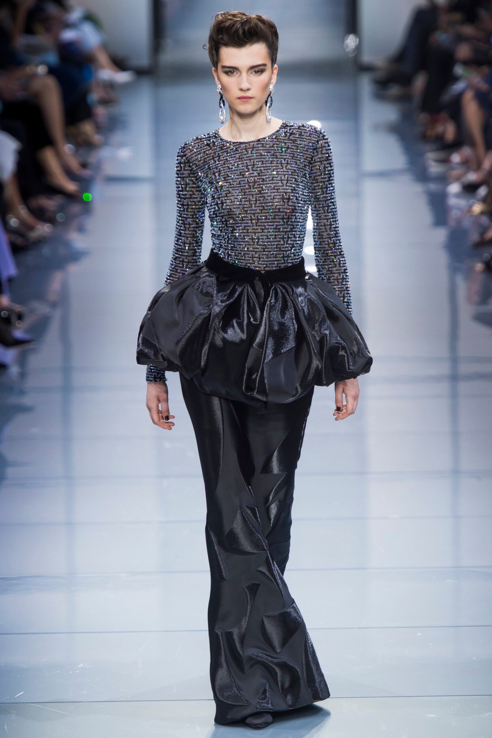 black silk gown with beaded top