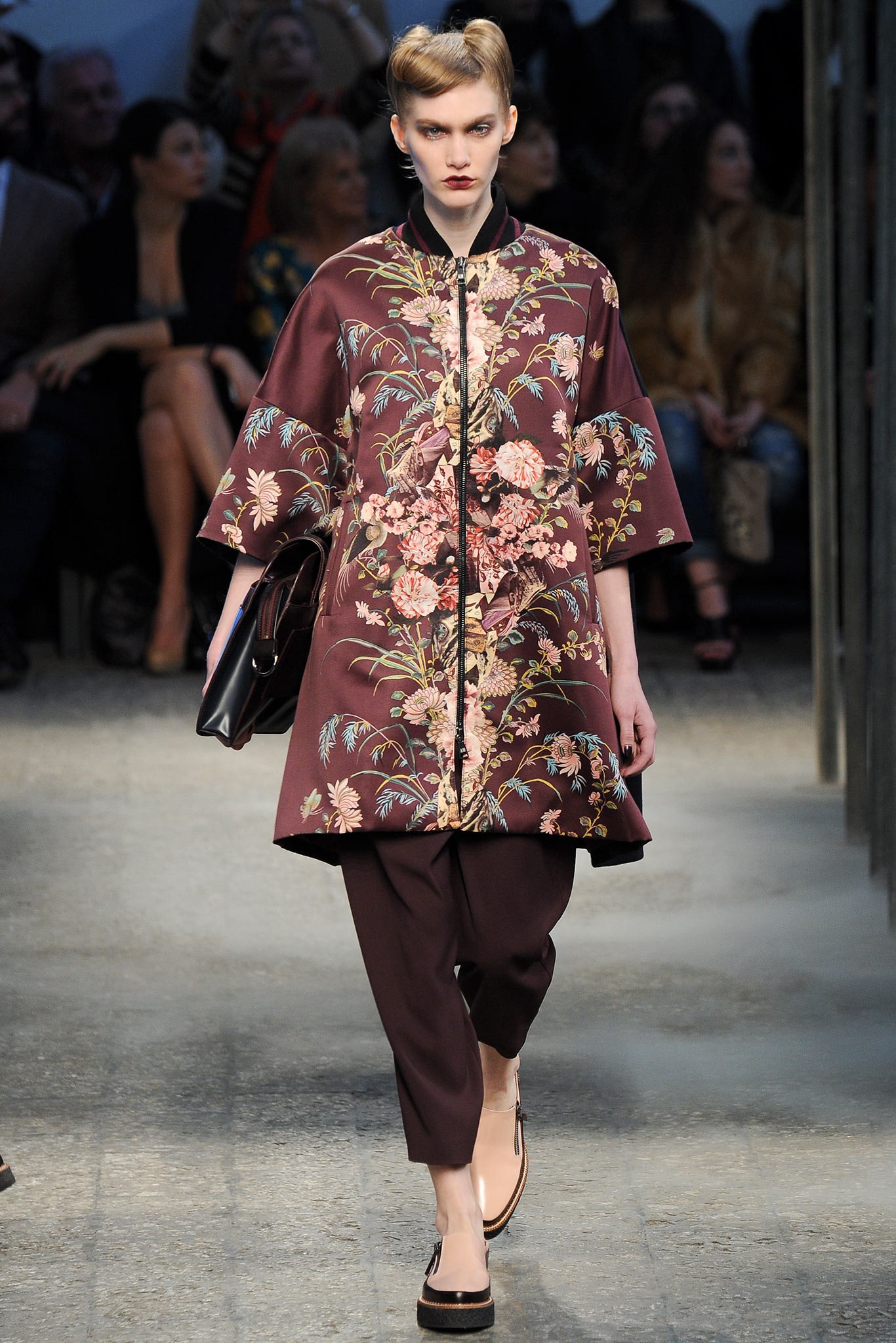 maroon embroidered silk coat