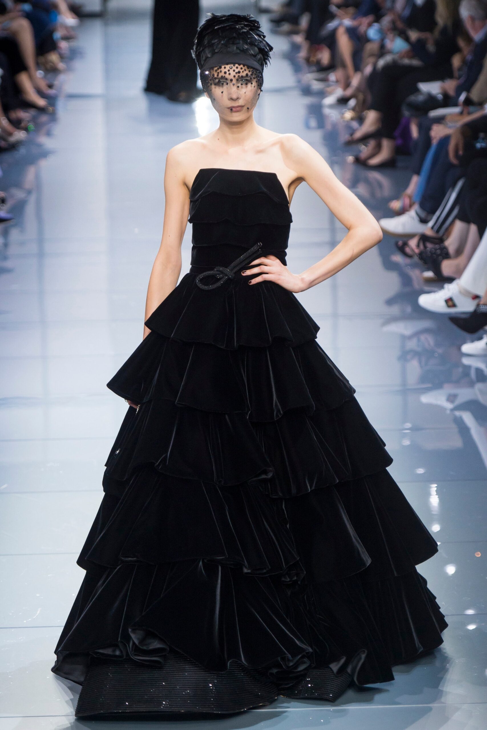 black velvet strapless gown