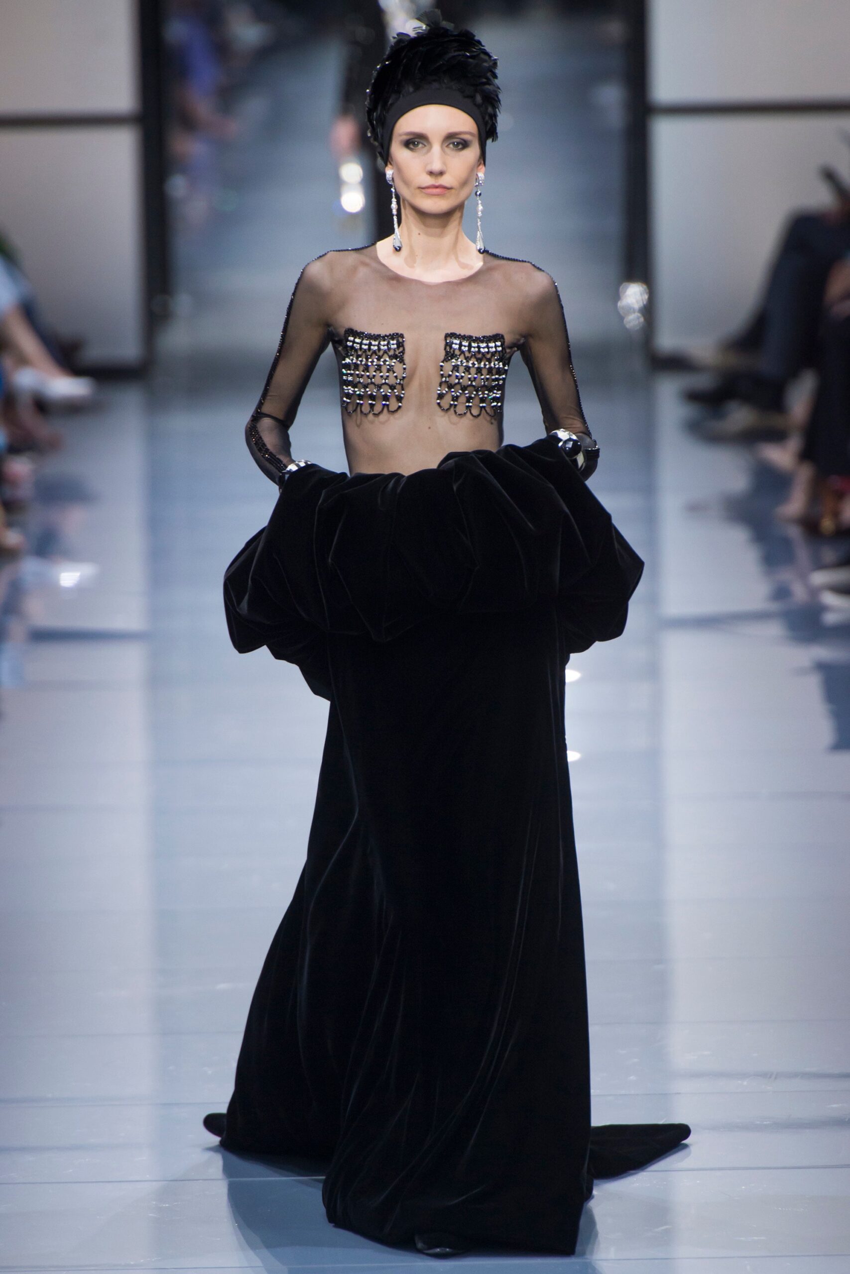 black velvet off-shoulder gown
