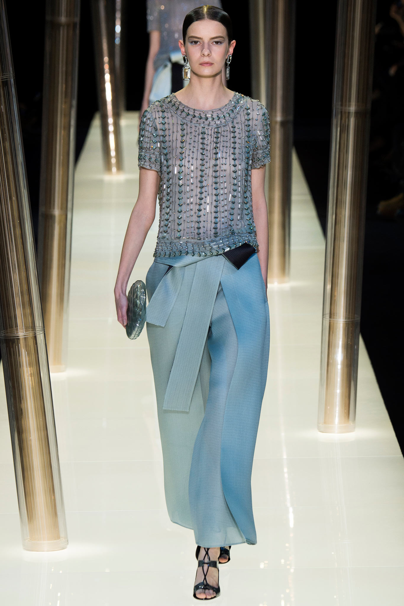 blue silk relaxed high-waisted wide-leg flowing pants