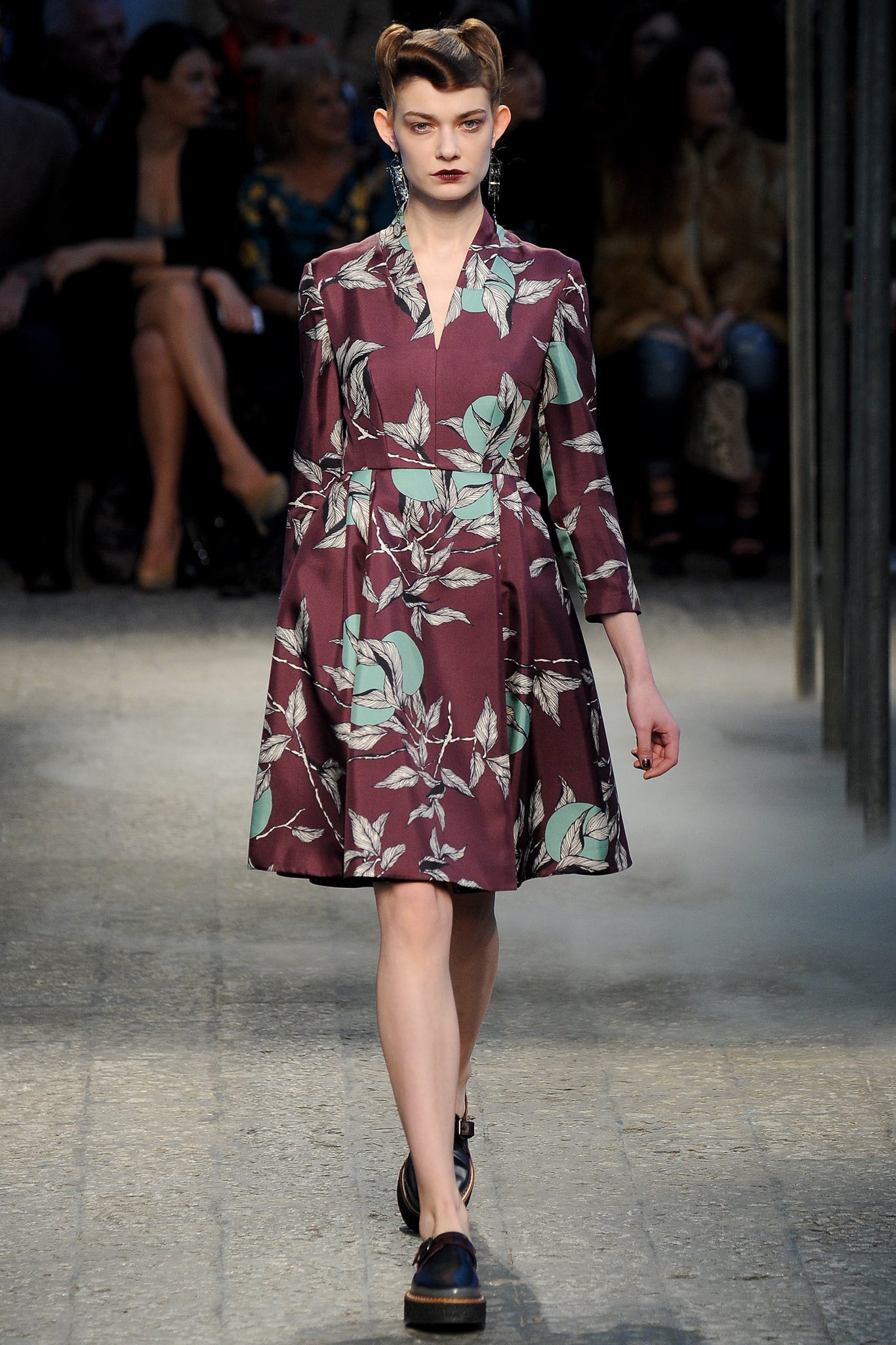 maroon printed flared dress