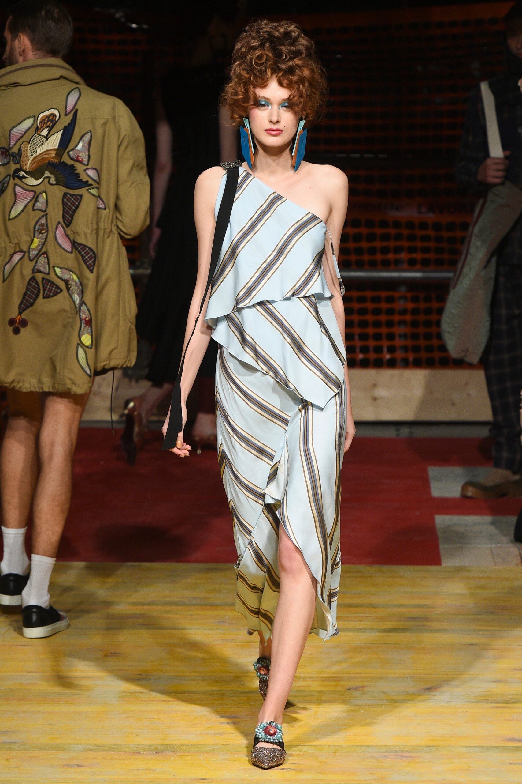 blue and white striped asymmetric dress