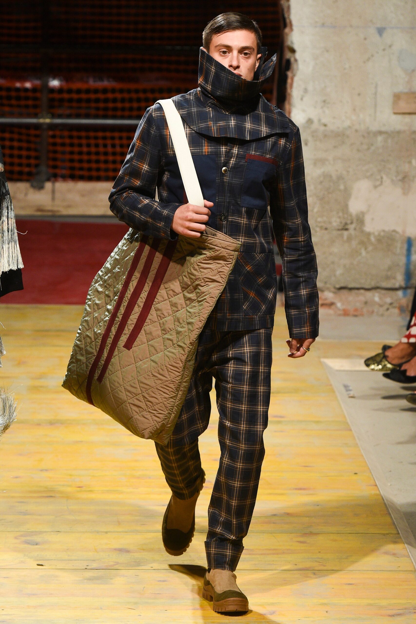 blue checked jacket and pants